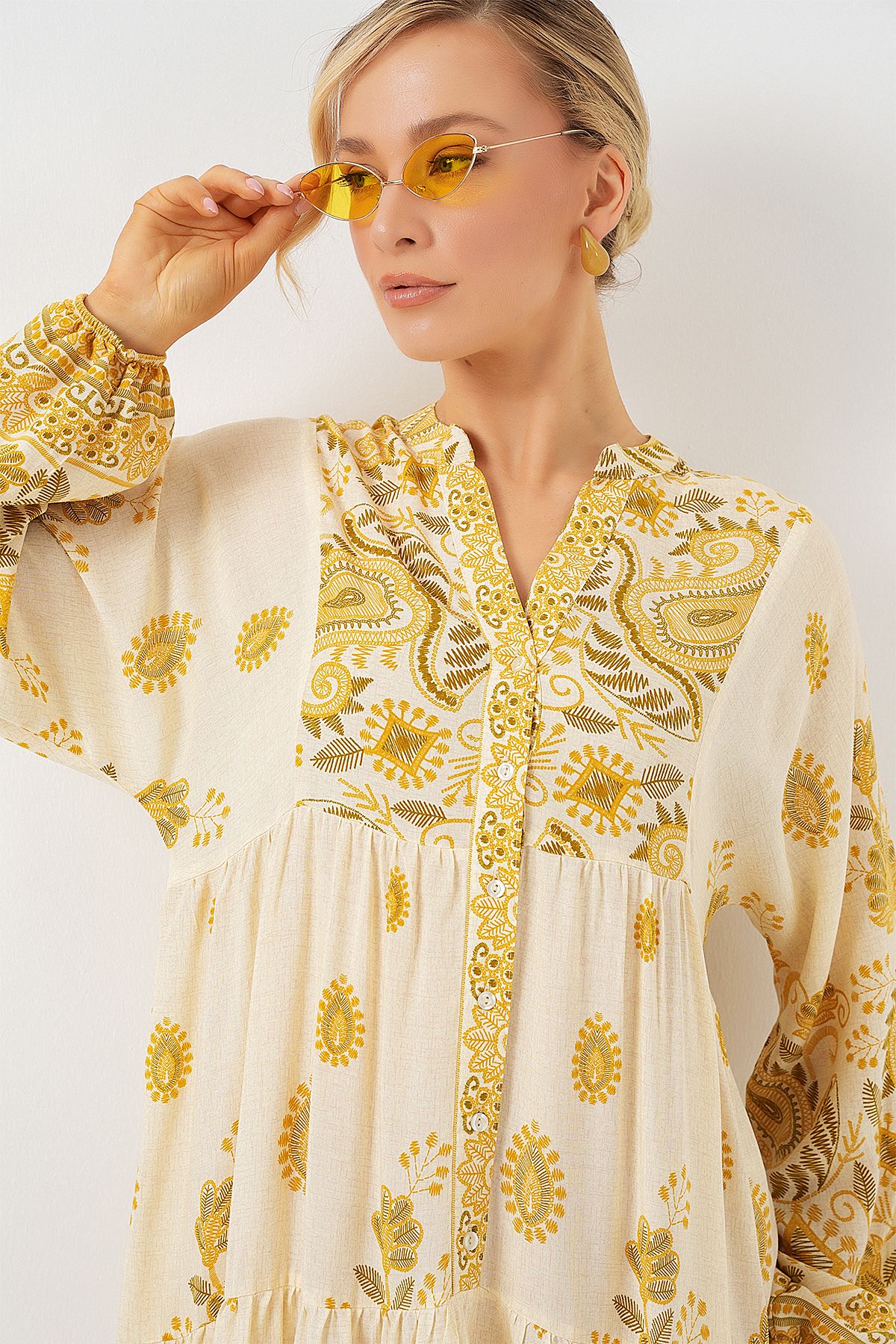 Bigdart-2423 Authentic Patterned Hijab Dress - Y.Yellow 4