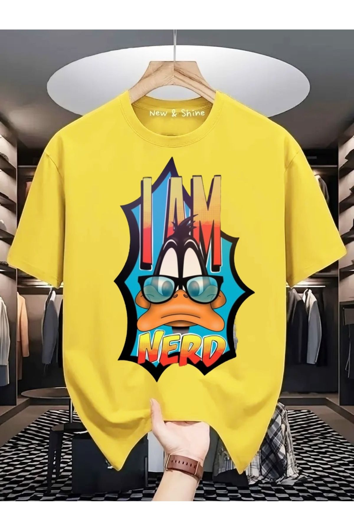 New Shine I'm Nerd Duffy Duck Baskılı Oversize T-Shirt