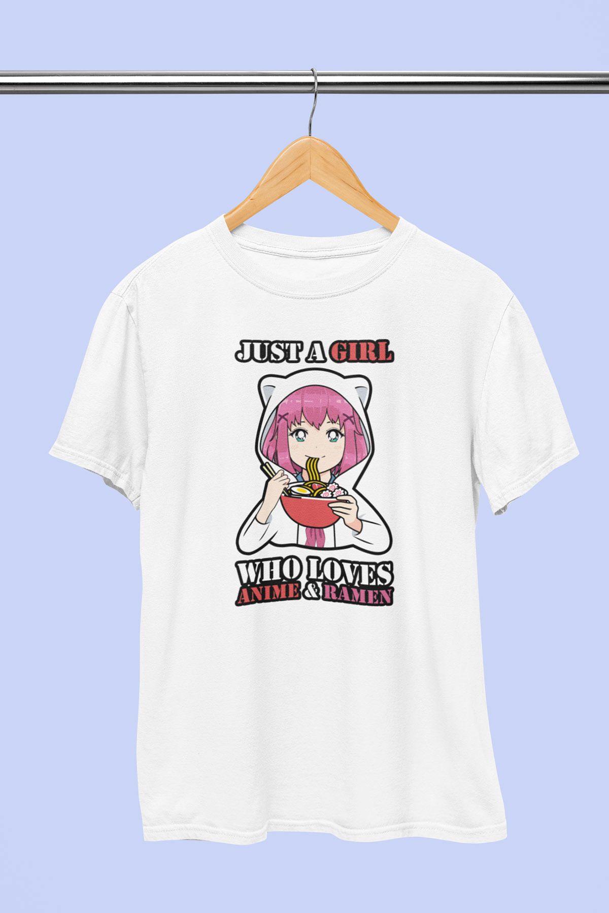 giftkonsept Just A girl Who Loves Anime & Ramen Anime Hediyelik %100 Pamuklu Regular Beyaz Tişört
