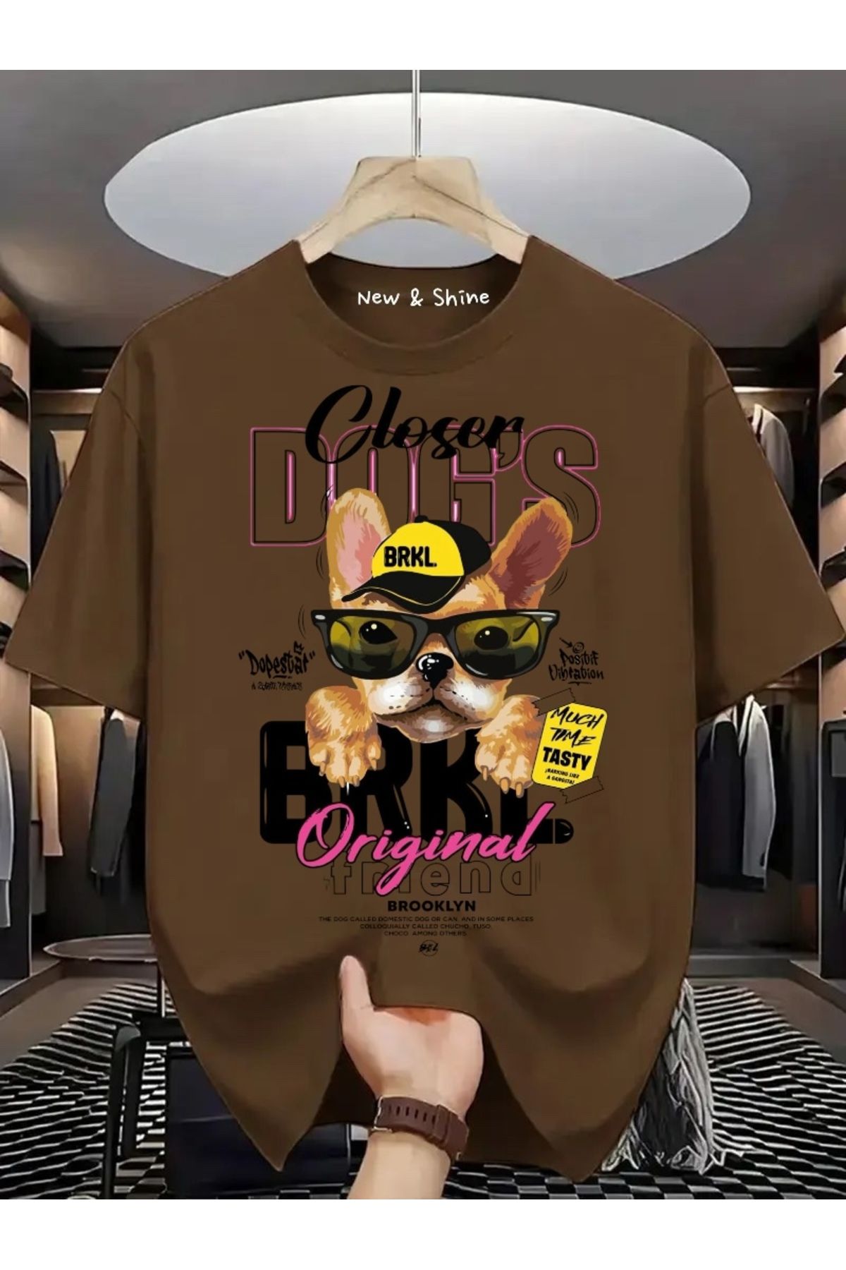 New Shine Köpek Baskılı Oversize T-Shirt