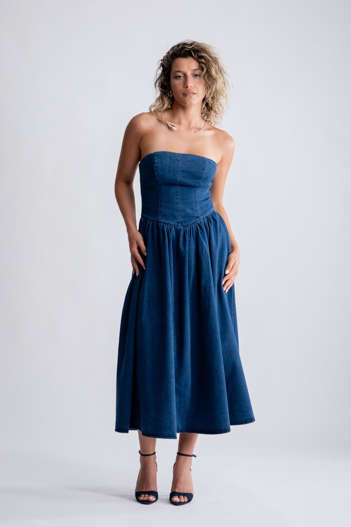 SEPANU COLLECTION Kadın Denim Askısız Uzun Elbise