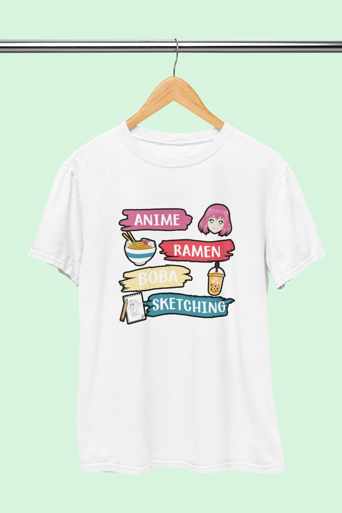 giftkonsept Anime Ramen Boba Sketching Anime Hediyelik %100 Pamuklu Regular Beyaz Tişört