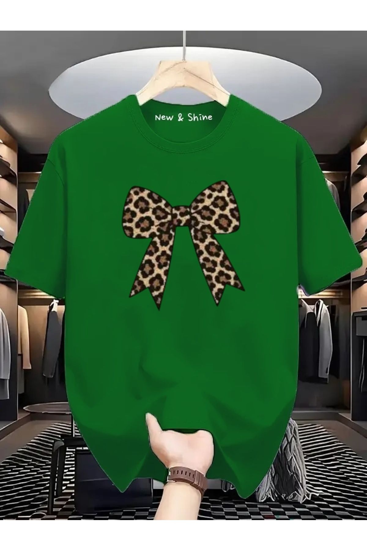 New Shine Fiyonk Leopar Baskılı Oversize T-Shirt
