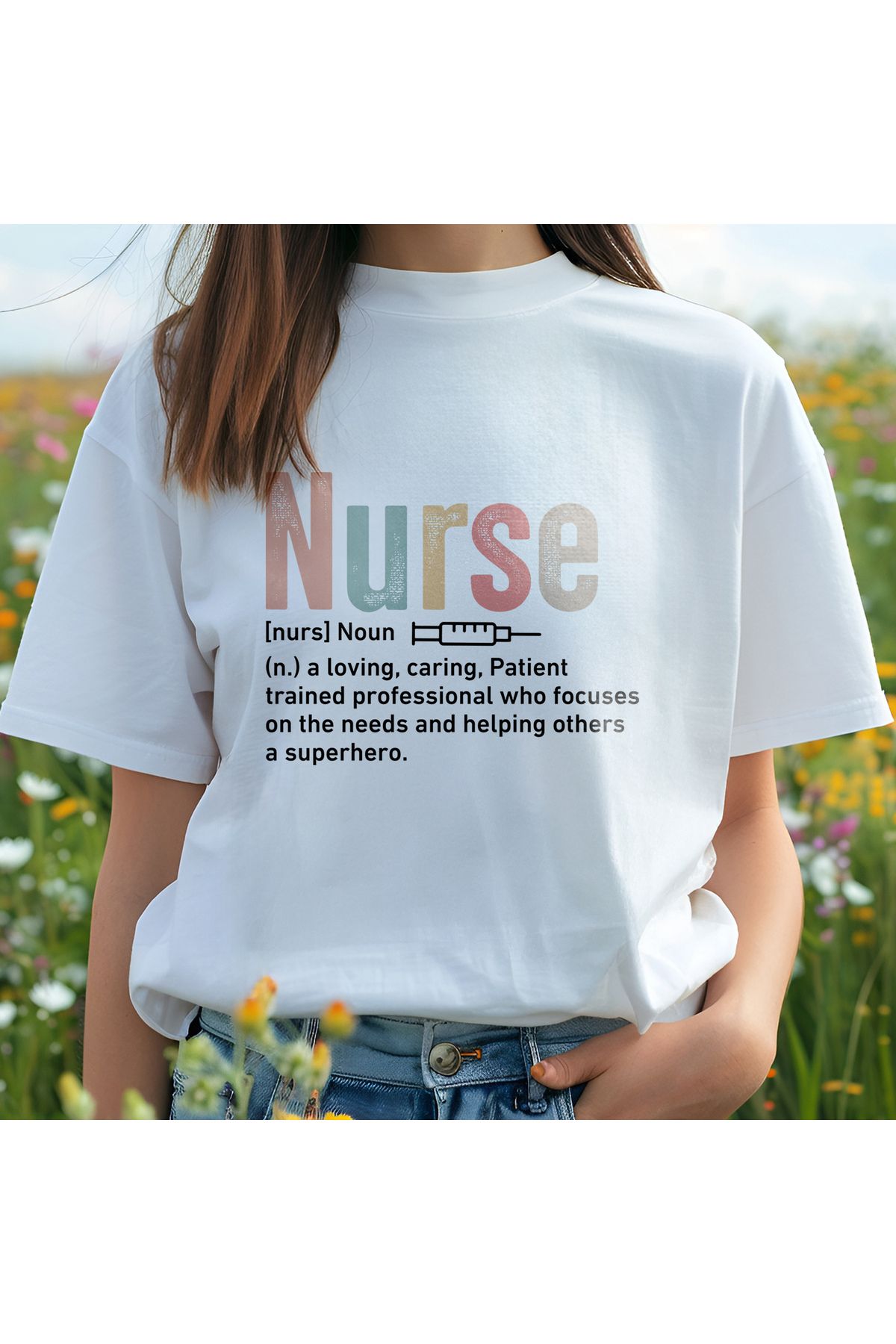 giftkonsept Nurse [Nurs] Noun Hemşire Hediyelik %100 Pamuklu Regular Beyaz Tişört
