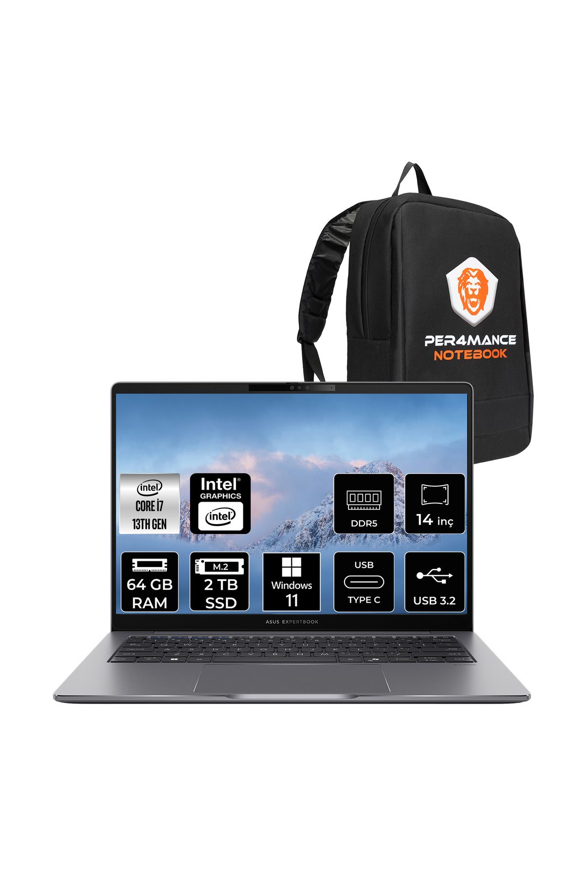 ASUS Expertbook P3 i7 13620H 64GB DDR5 2TB SSD 14" WUXGA W11H P3405CVA Dizüstü Bilgisayar & ÇANTA