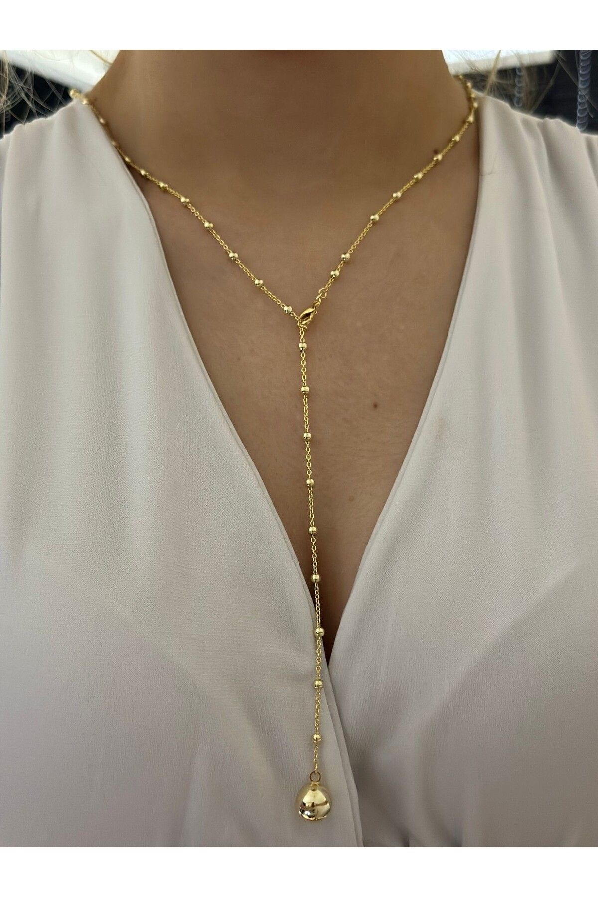 MyladyAccessoriess Topçuk Detaylı Çelik Y Kolye