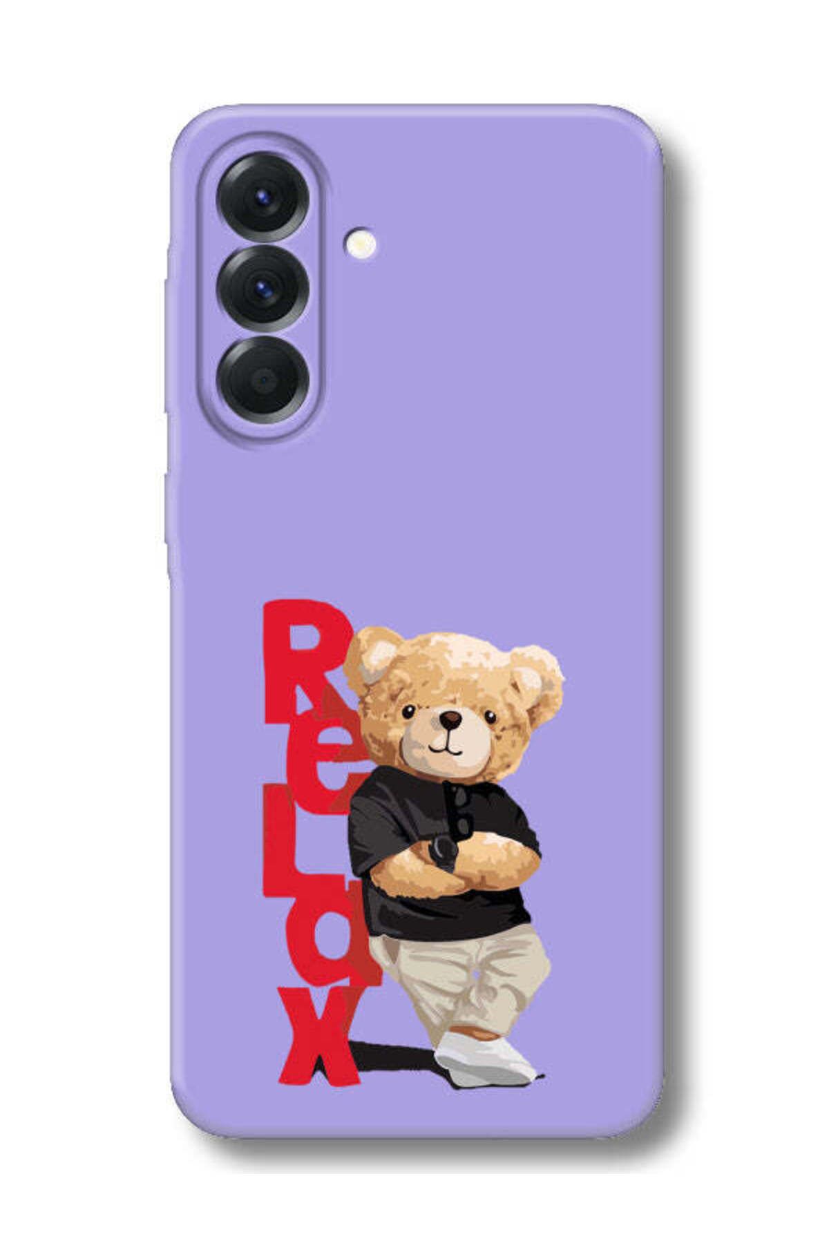 frondcase Samsung A56 Teddy Bear Relax Lila Telefon Kılıfı