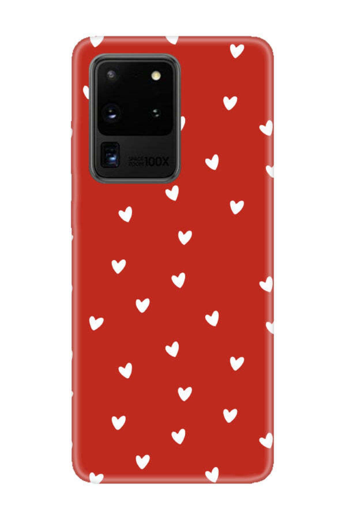 frondcase Samsung S20 Ultra Küçük Kalpler Kırmızı Telefon Kılıfı