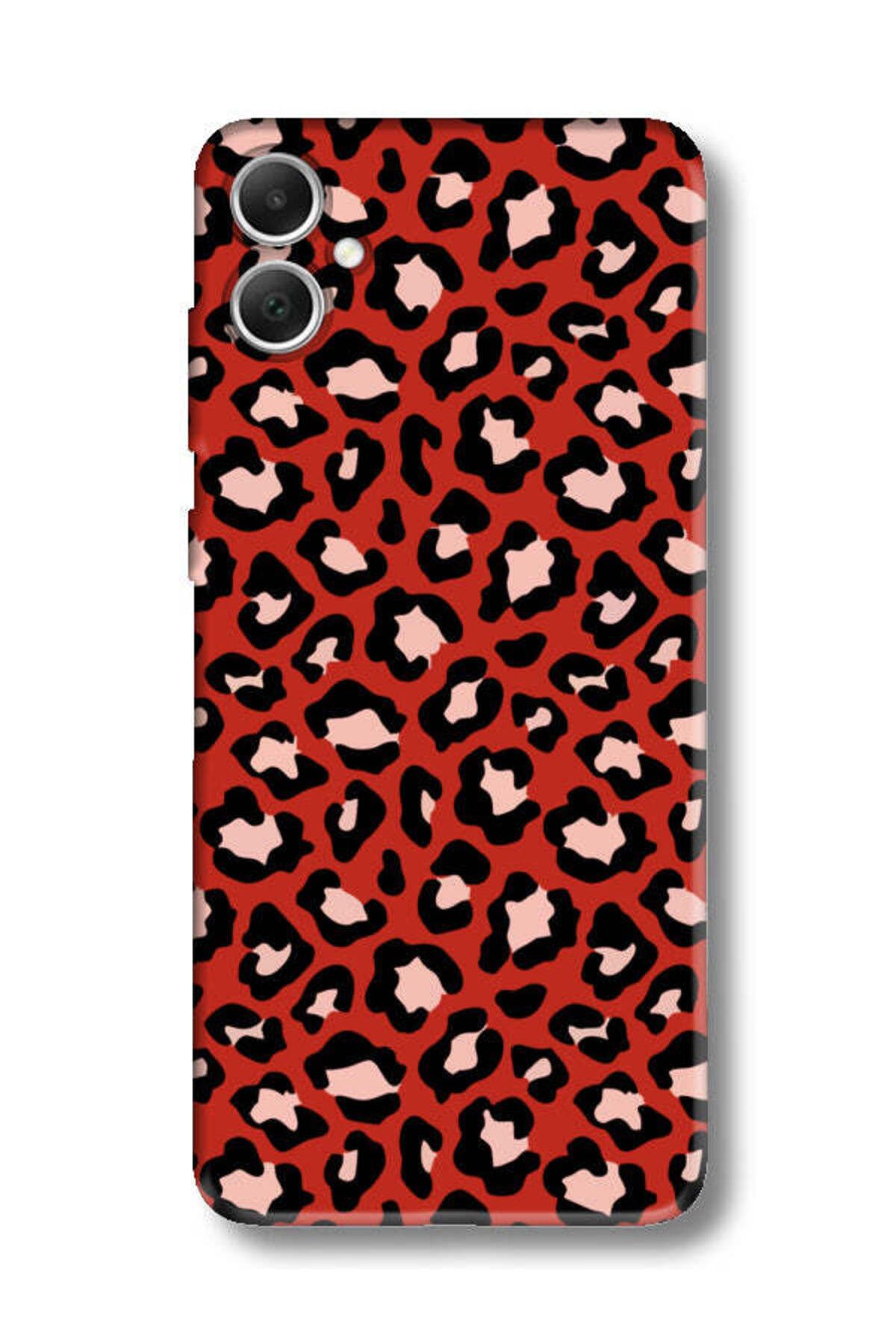 frondcase Samsung A05 Leopar Desenli Kırmızı Telefon Kılıfı
