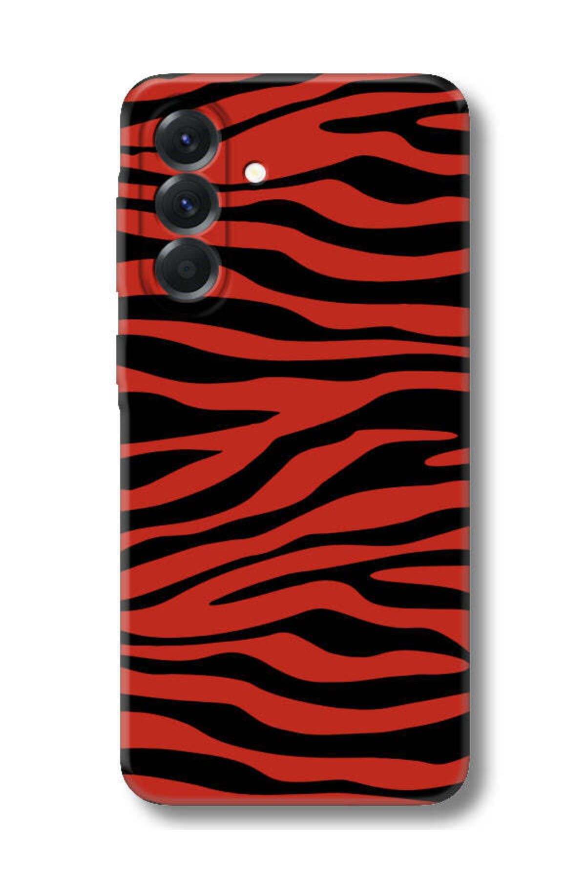 frondcase Samsung A26 Zebra Desenli Kırmızı Telefon Kılıfı