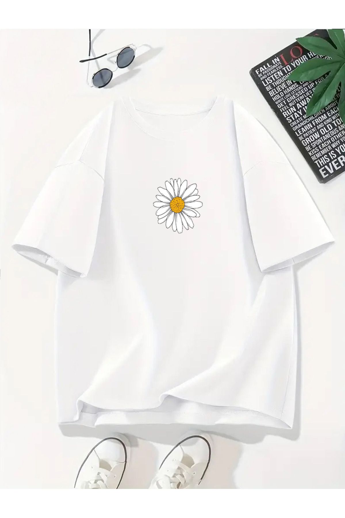 MODA Unisex Oversize Kalıp Flower Baskılı T-Shirt