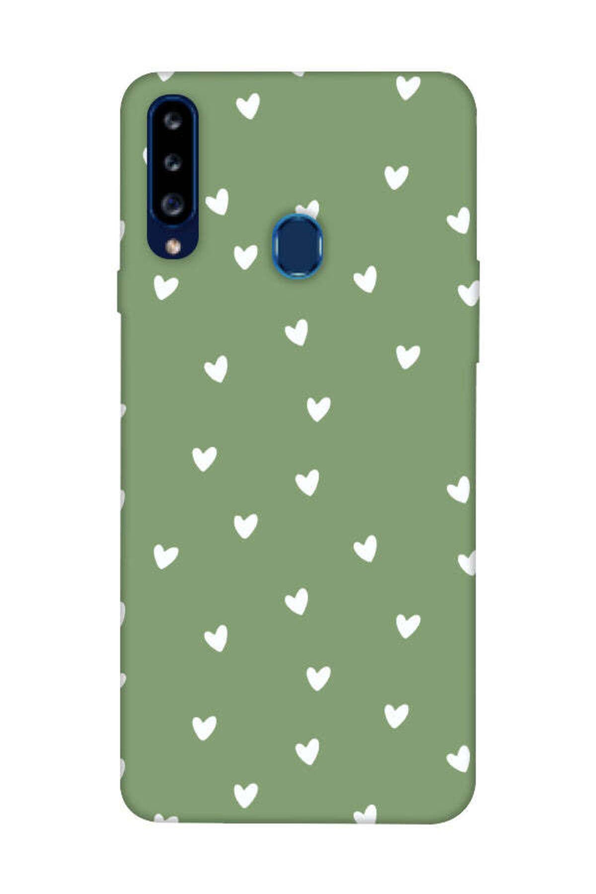 frondcase Samsung A20S Küçük Kalpler Yeşil Telefon Kılıfı