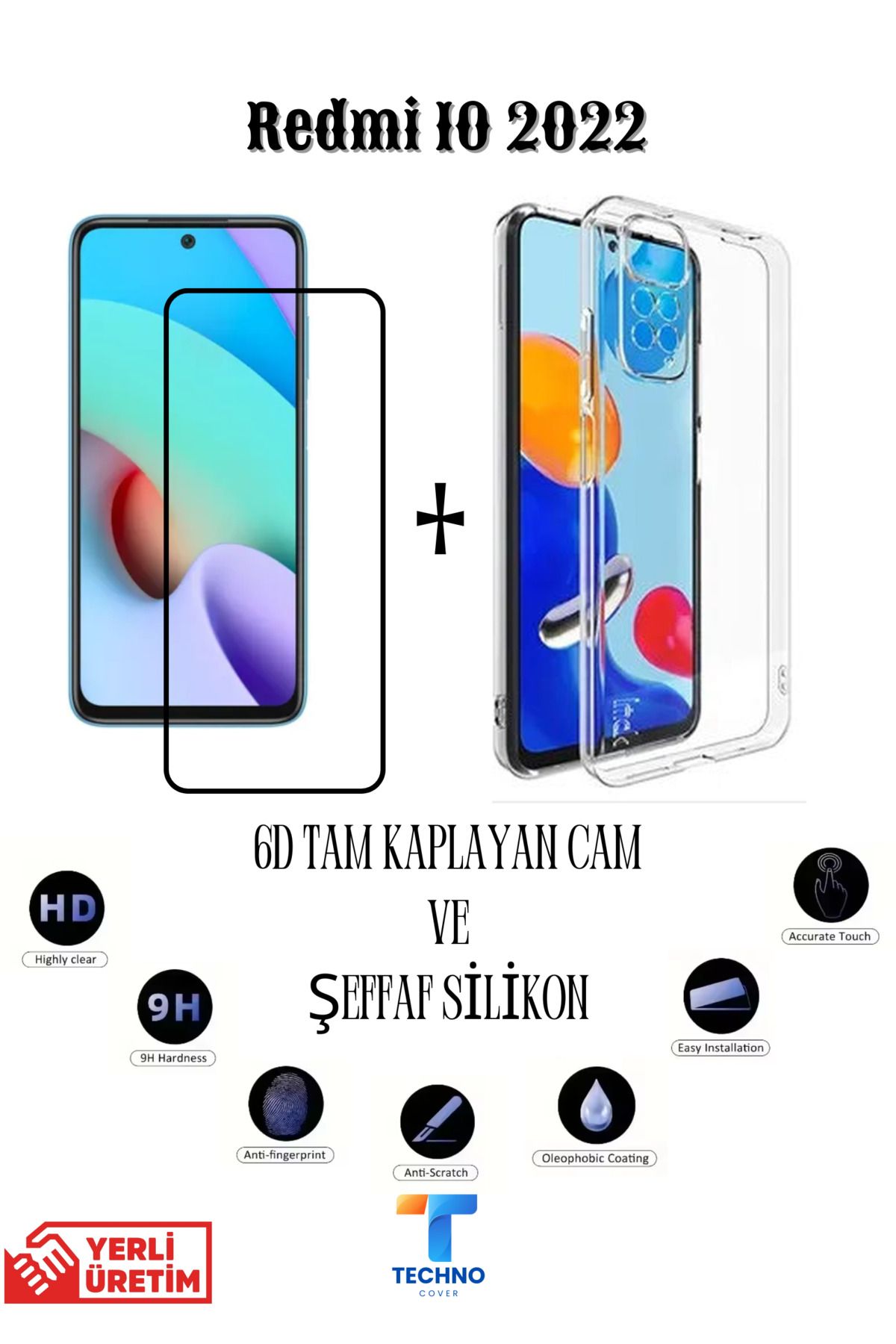 foxpower Redmi 10 2022 6D Tam Kaplayan Ekran Koruyucu ve Şeffaf Kılıf 2li Avantajlı Paket