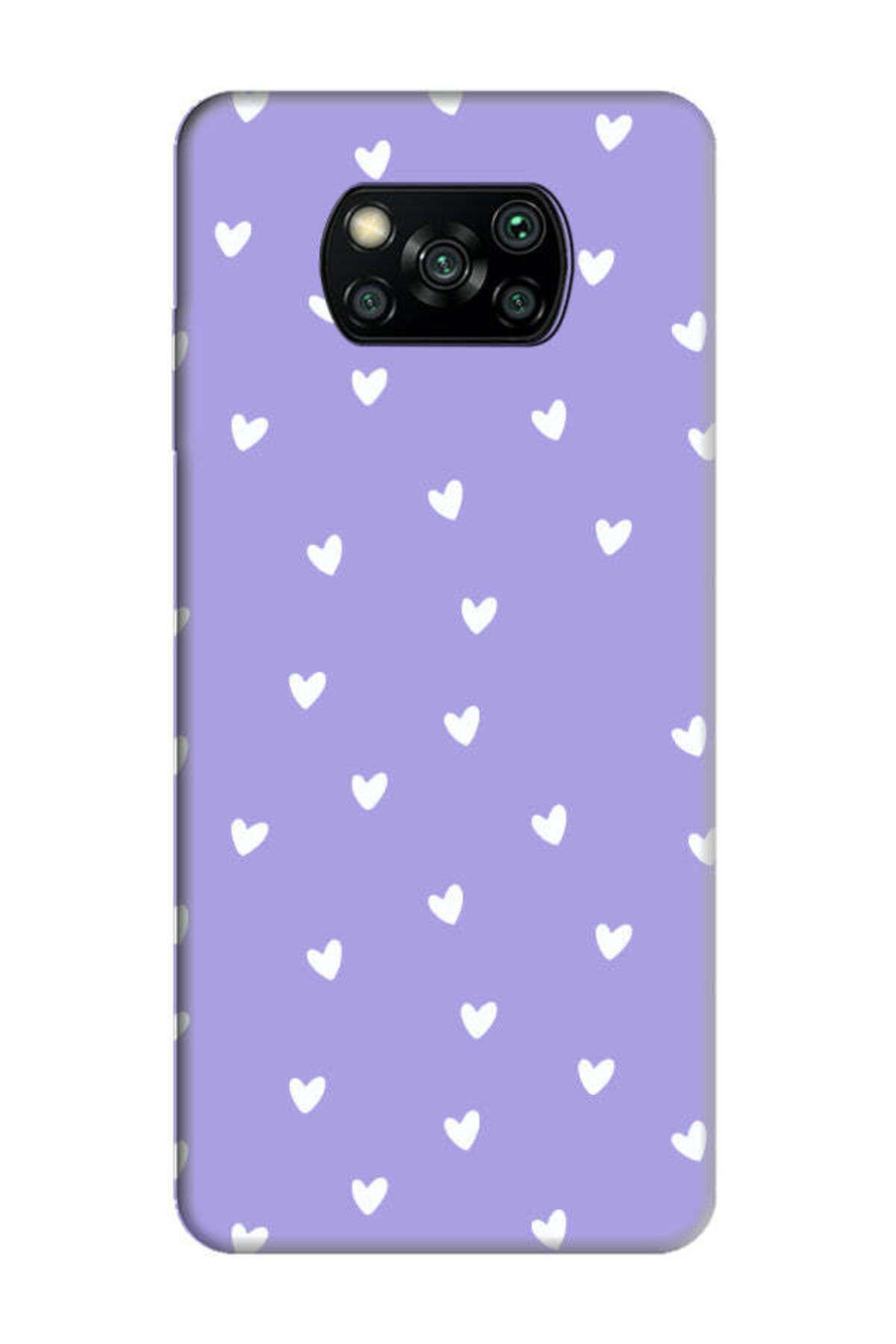 frondcase Poco X3 Küçük Kalpler Lila Telefon Kılıfı