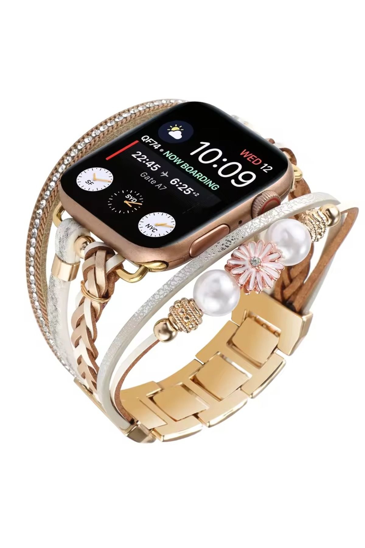 Alstrap Apple Watch 10 42mm 3 4 5 6 7 8 9 Se 38 40 41mm Uyumlu Kadın Deri & Metal Kombin Bileklik Kordon