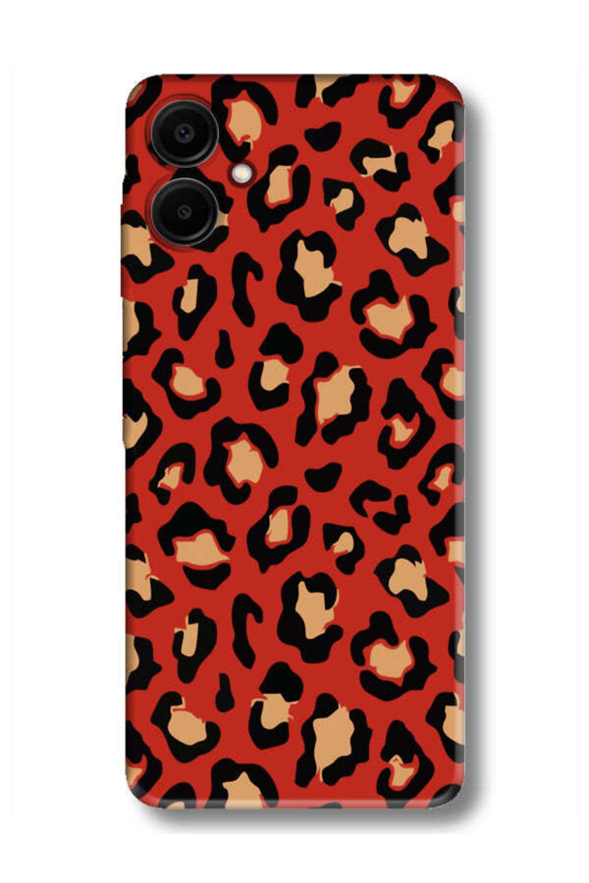 frondcase Samsung A06 Leopar Desenli Kırmızı Telefon Kılıfı