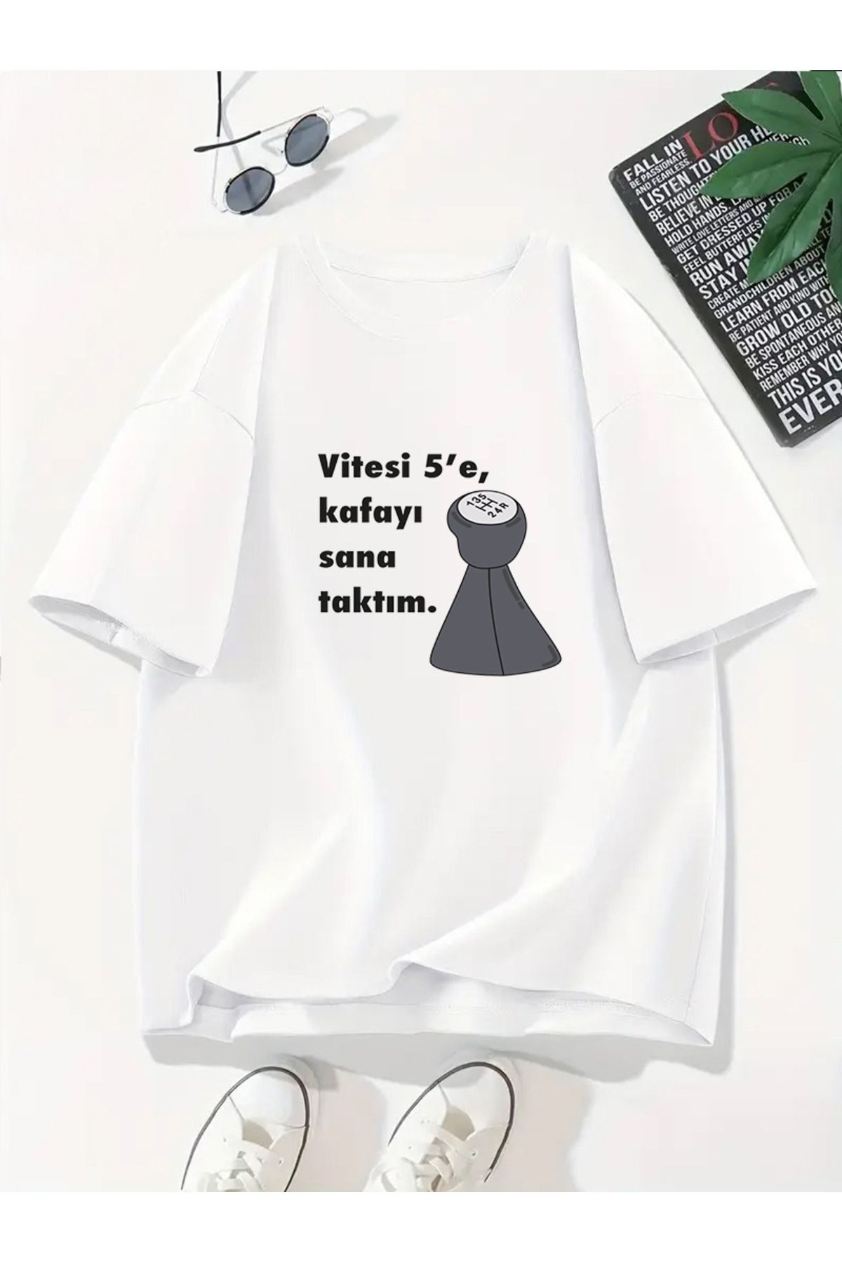 MODA Unisex Oversize Kalıp Vitesi 5'e Baskılı T-Shirt