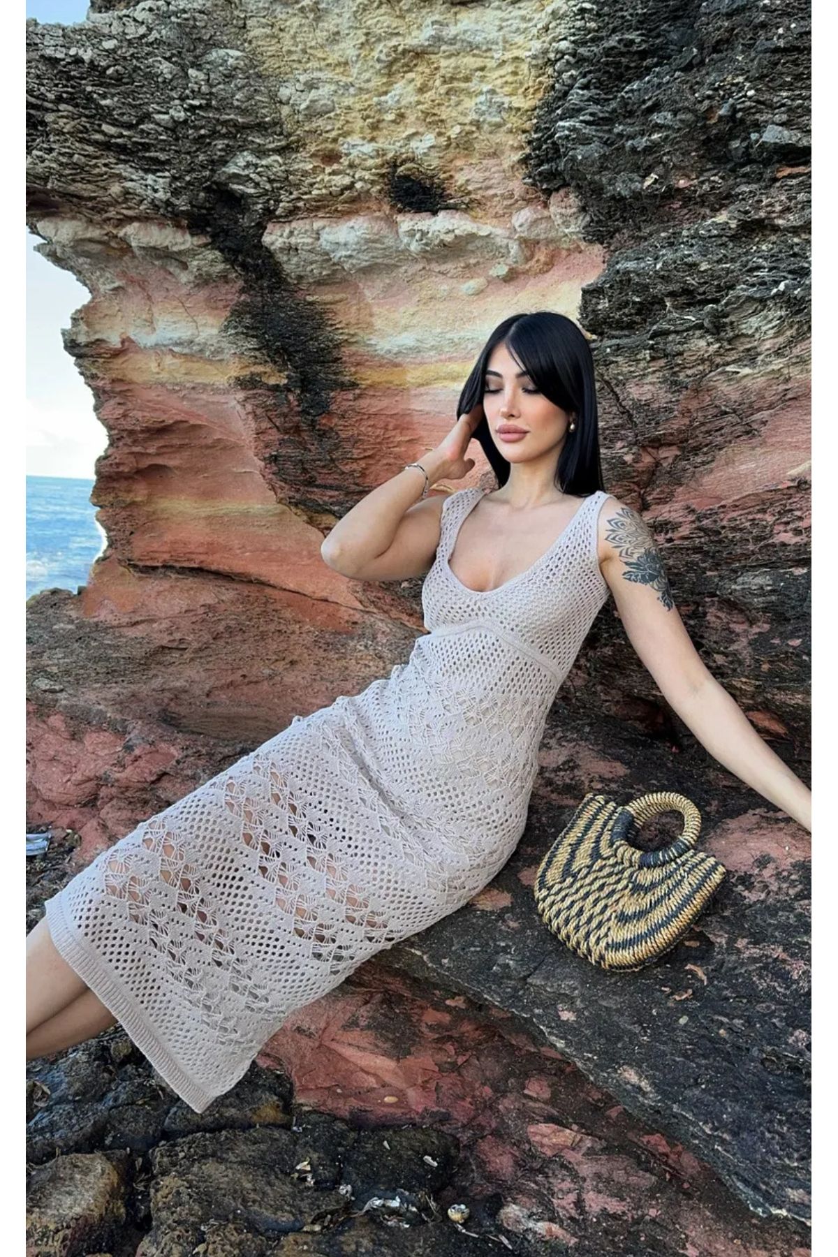 Noi Belis Maxi Boy Astarlı Ajurlu/Delikli İnce Yazlık Elbise SS25EL0018