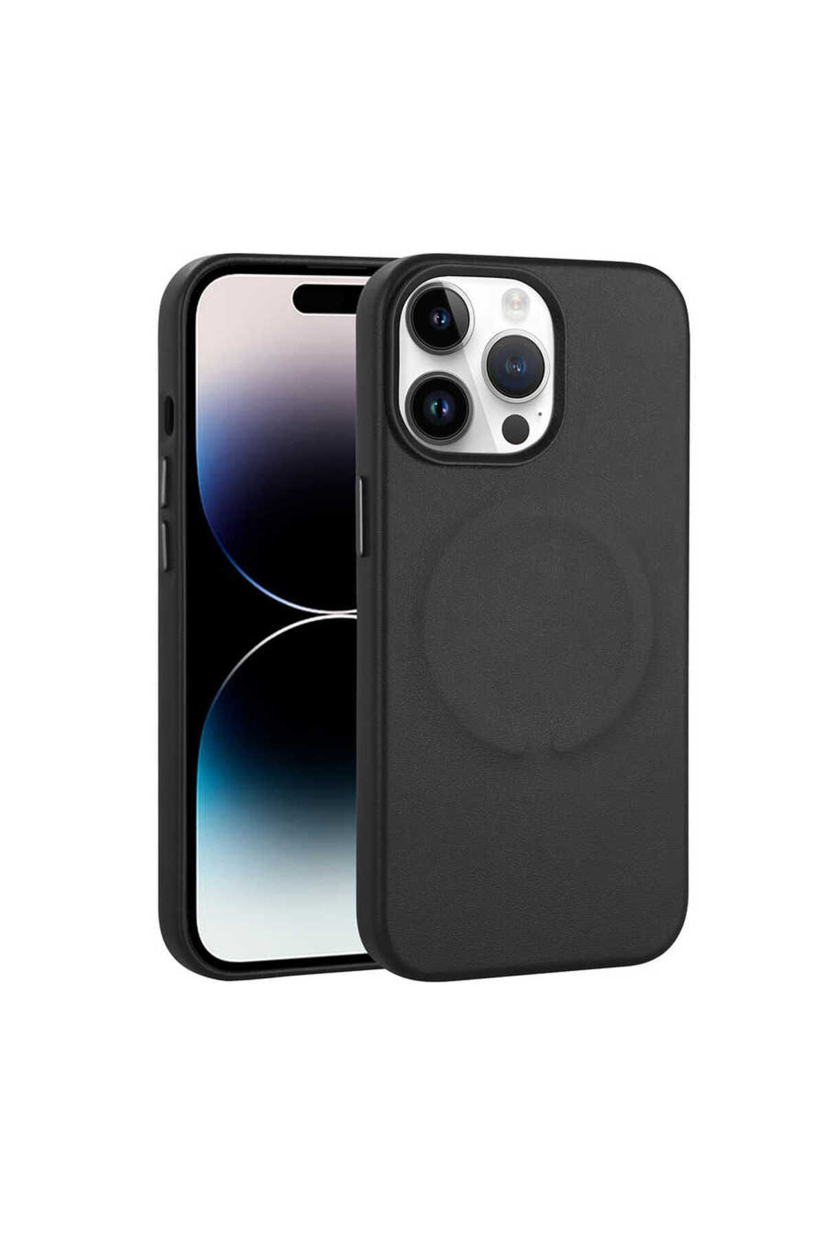 halkhouse Apple iPhone 14 Pro Max Kılıf PU Deri Magsafe Wireless Şarj Özellikli Şık Lüks Derix Kapak