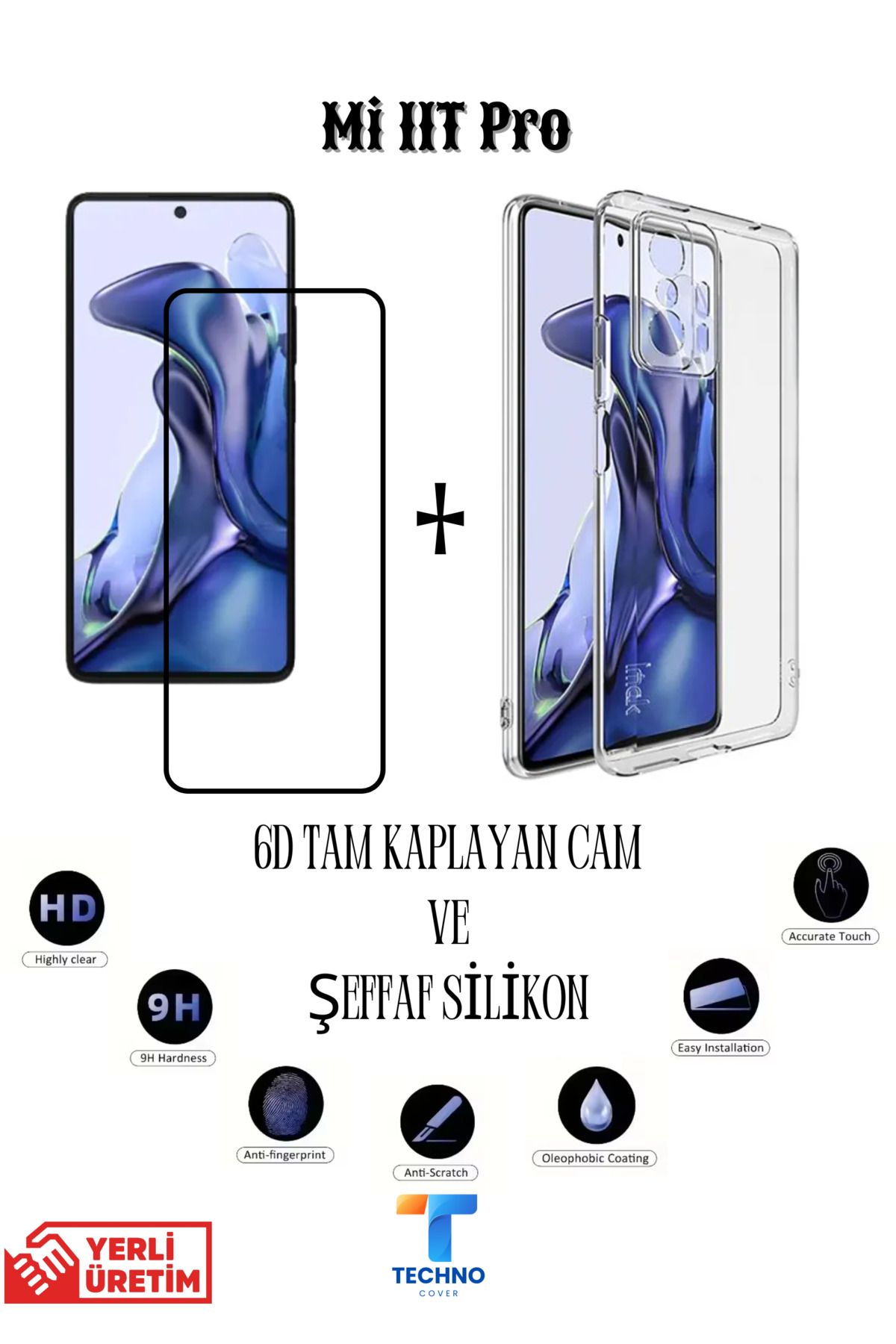 foxpower Mi 11T Pro 6D Tam Kaplayan Ekran Koruyucu ve Şeffaf Kılıf 2li Avantajlı Paket