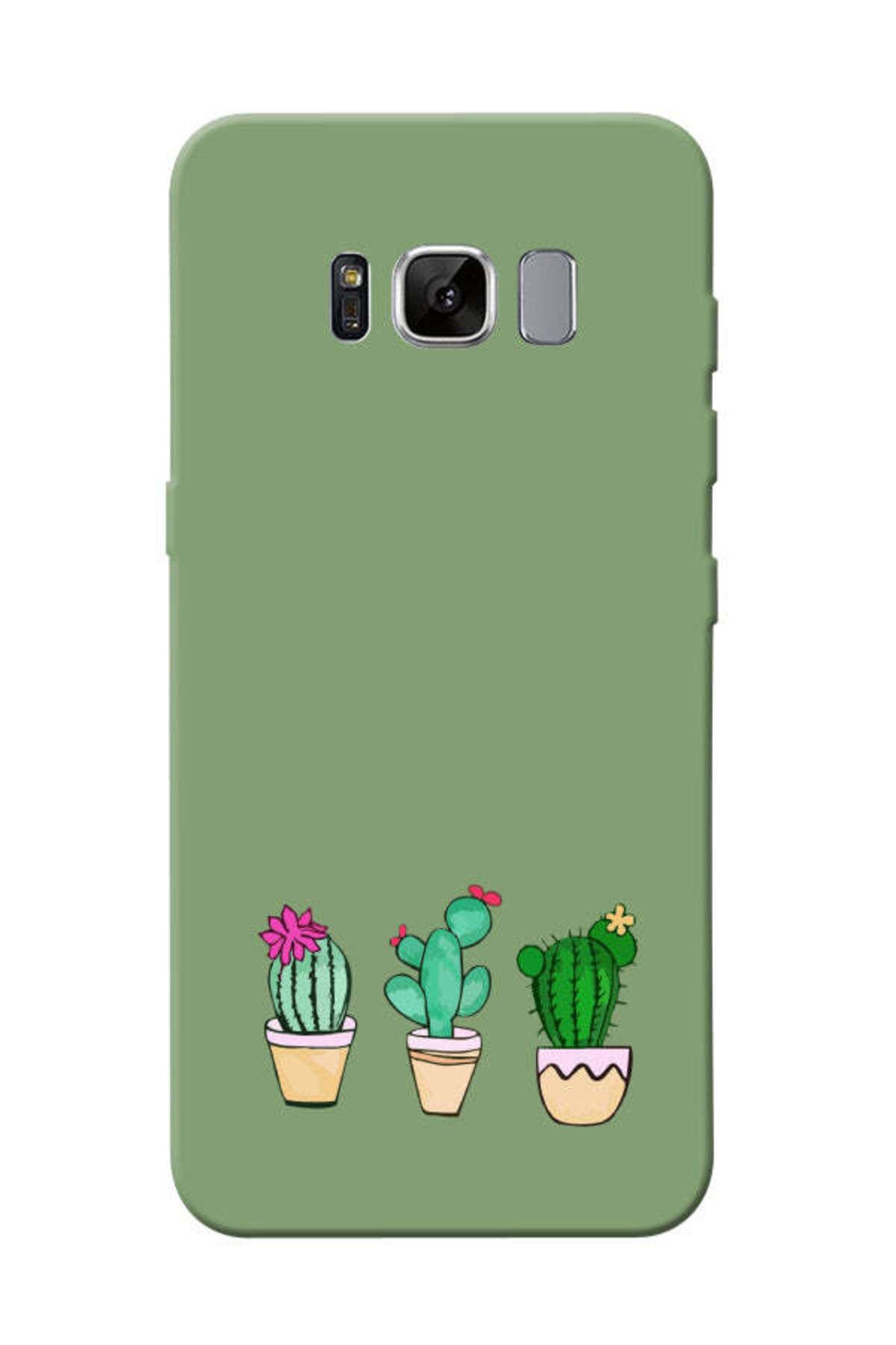 frondcase Samsung S8 Kaktüs Desenli Yeşil Telefon Kılıfı
