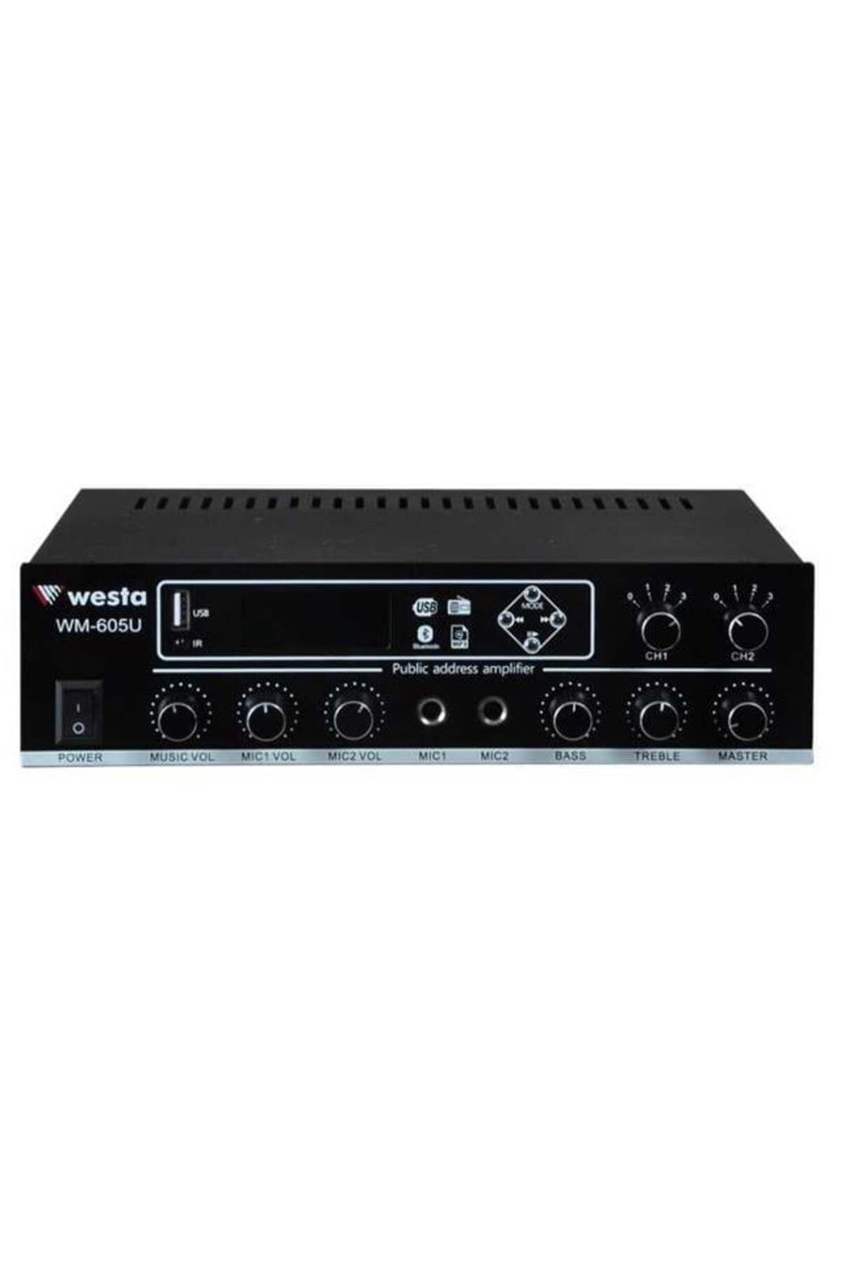 Westa WM-605U USB-Bluetooth 2 Bölgeli 2 Mikrofon Girişli 100 Watt Trafolu Anfi