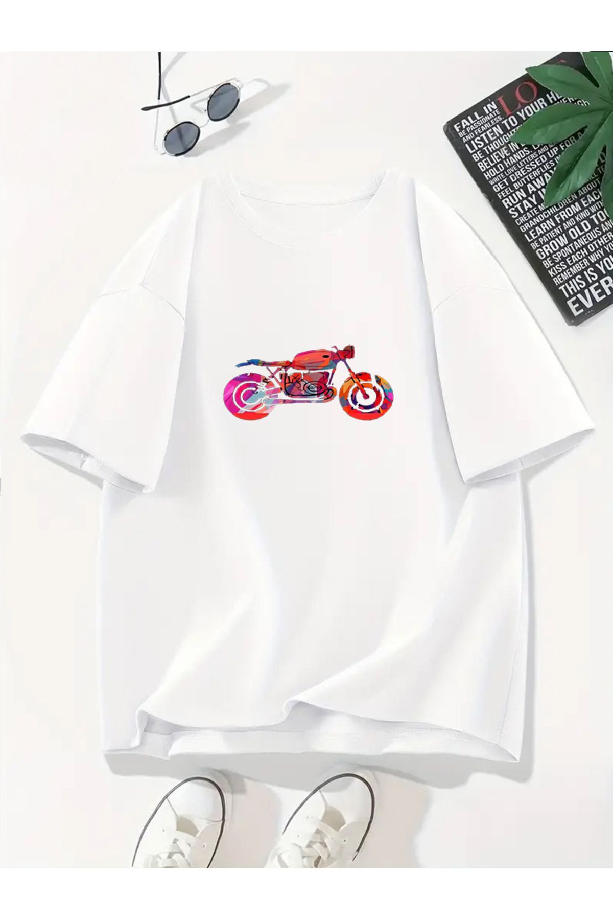 MODA Unisex Oversize Kalıp Motor Baskılı T-Shirt