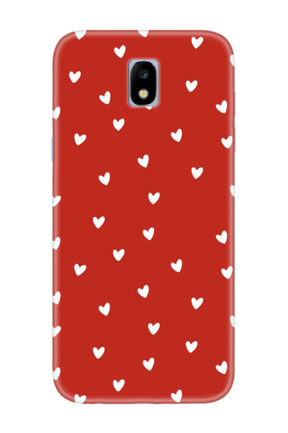 frondcase Samsung J7 Pro Küçük Kalpler Kırmızı Telefon Kılıfı