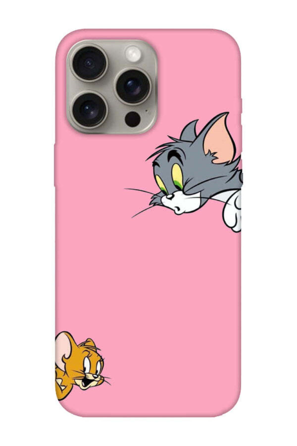 frondcase iPhone 15 Pro Max Tom And Jerry Pembe Telefon Kılıfı