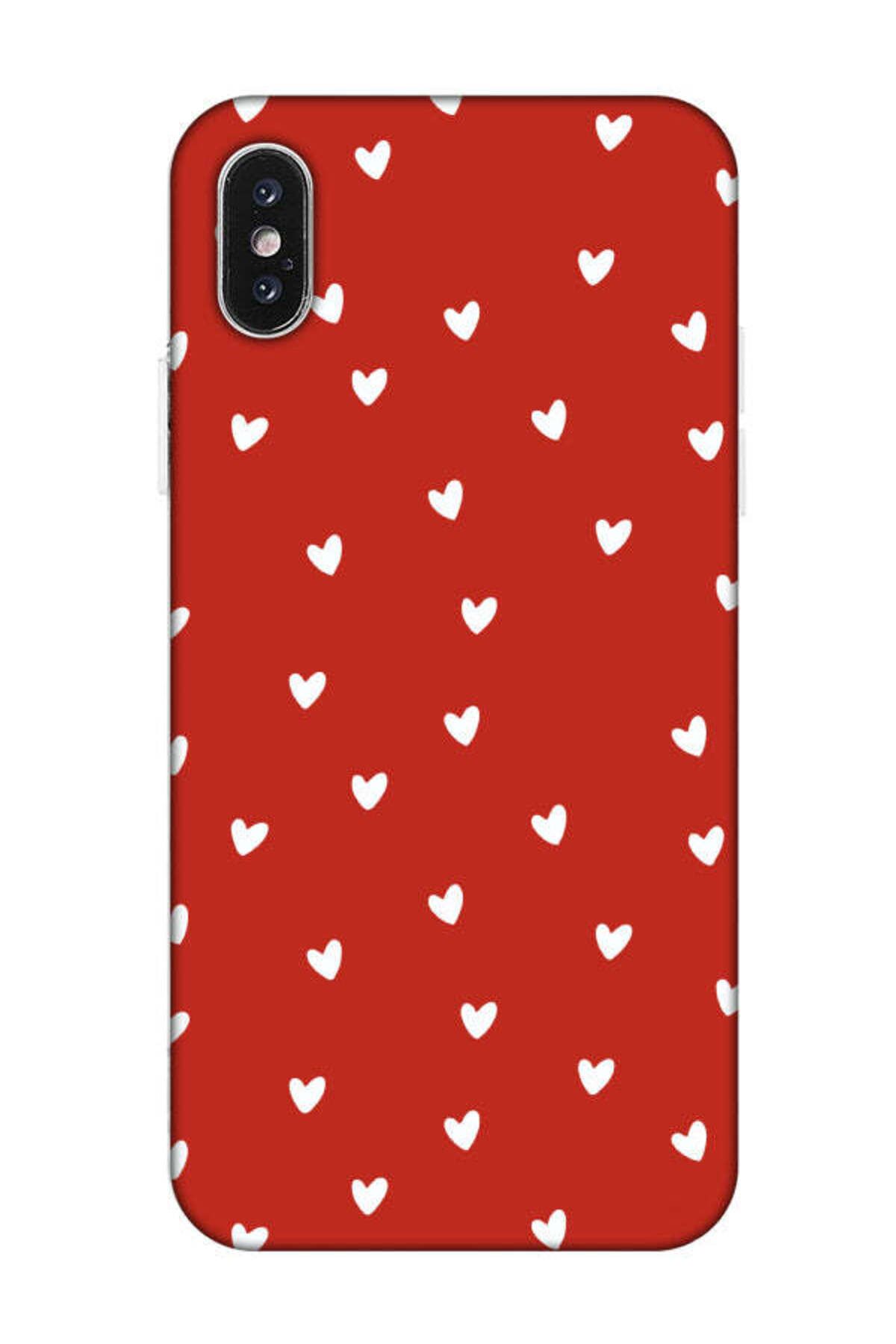 frondcase iPhone XS Max Küçük Kalpler Kırmızı Telefon Kılıfı