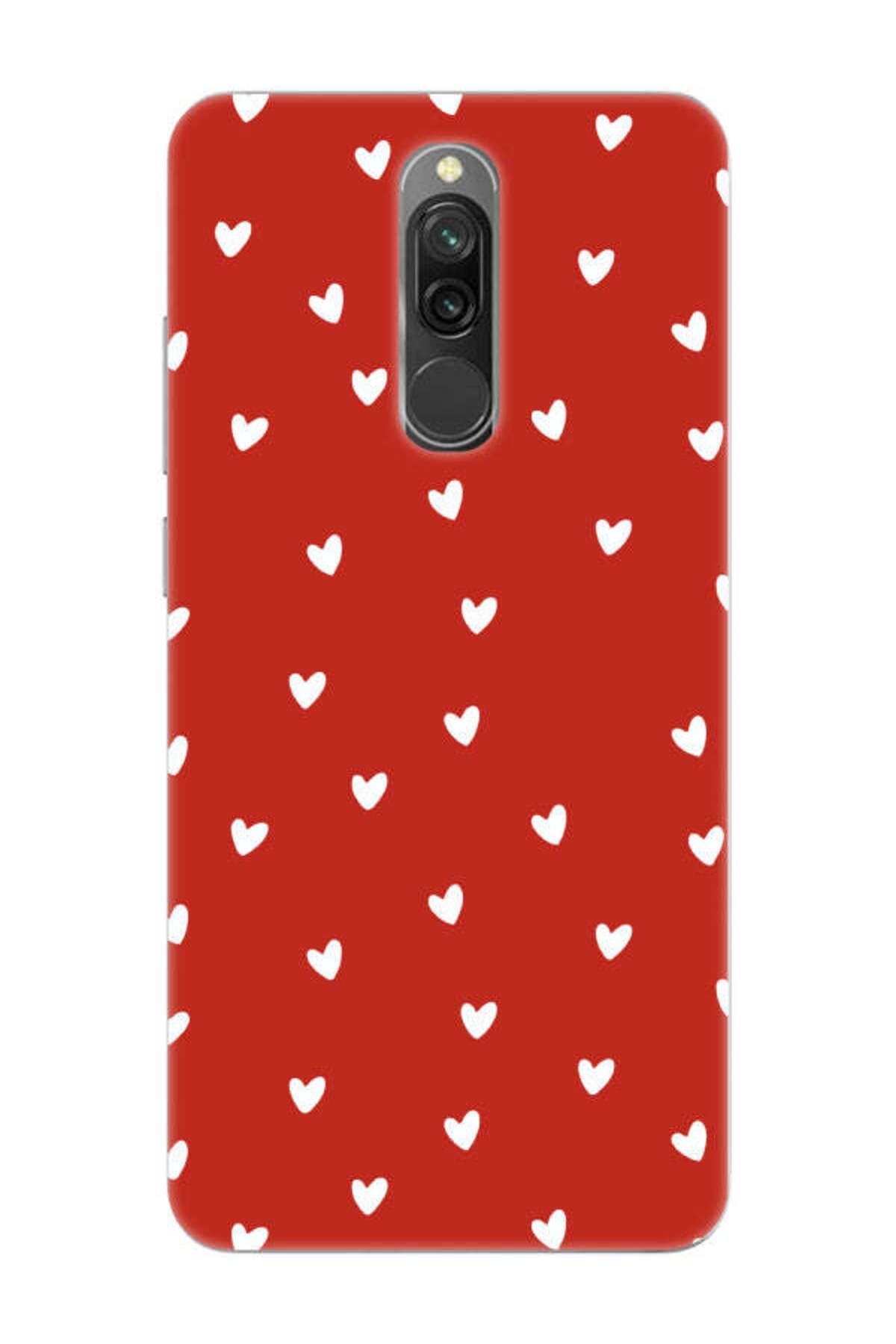 frondcase Redmi 8 Küçük Kalpler Kırmızı Telefon Kılıfı