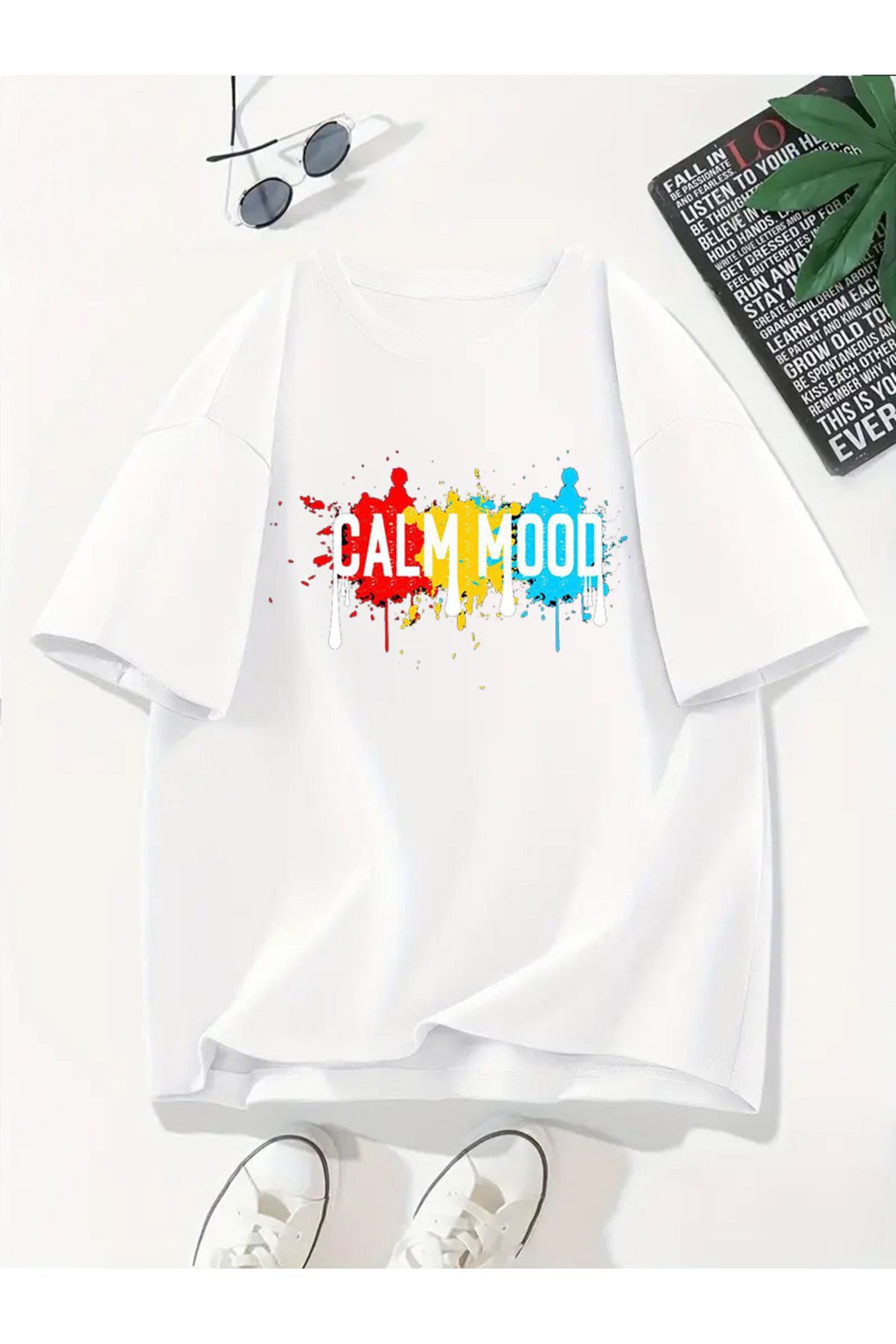 MODA Unisex Oversize Kalıp Calm Mood Baskılı T-Shirt