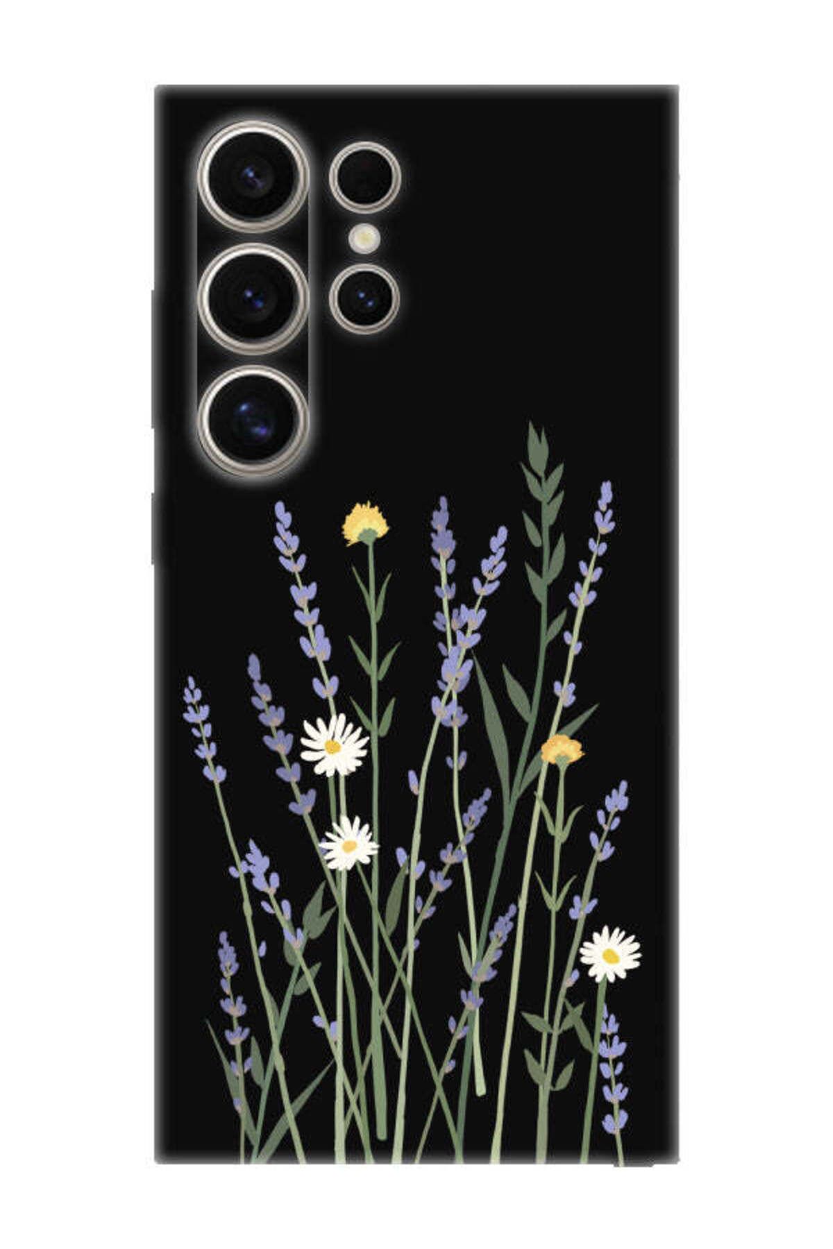 frondcase Samsung S24 Ultra Lavanta Desenli Siyah Telefon Kılıfı