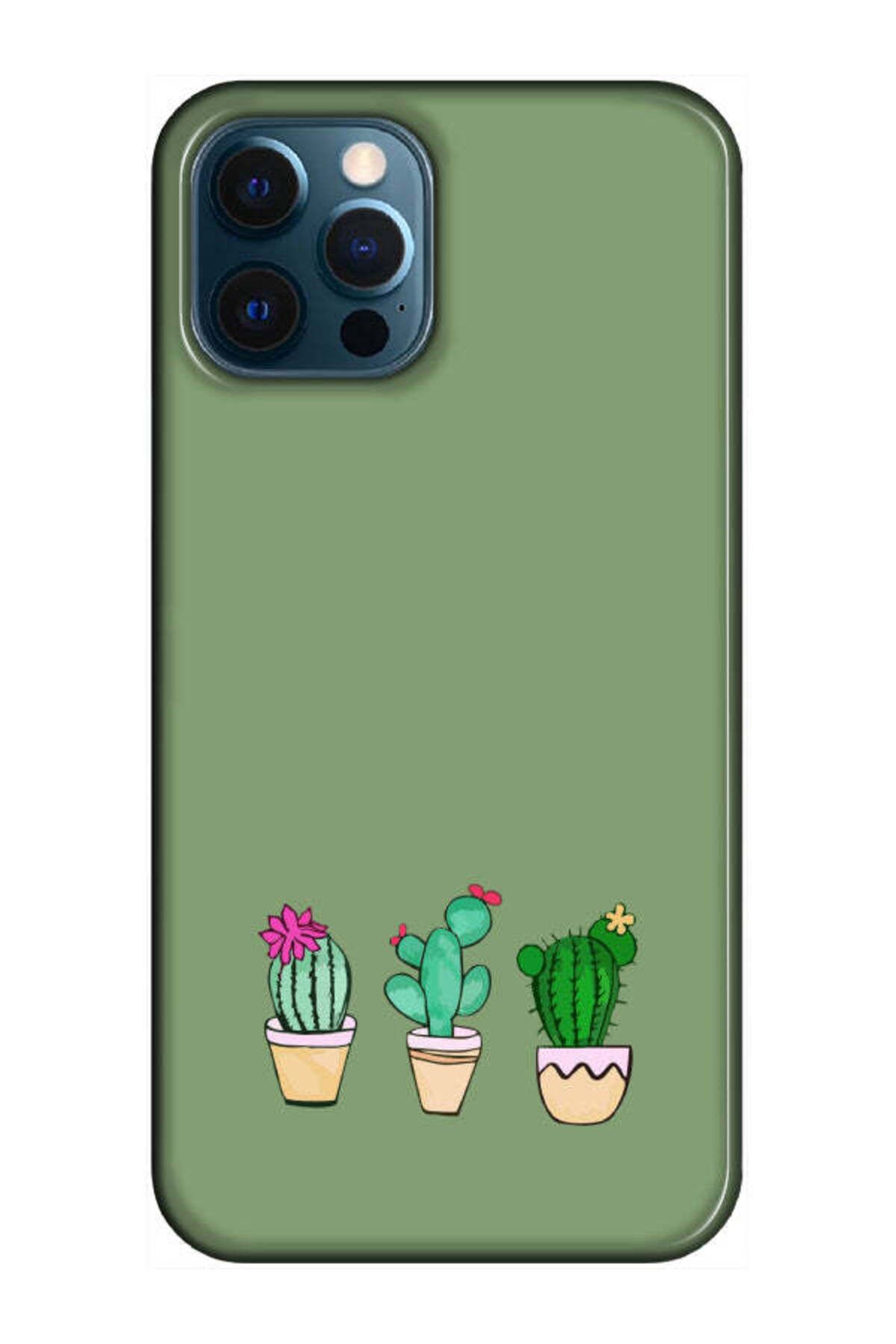 frondcase iPhone 12 Pro Kaktüs Desenli Yeşil Telefon Kılıfı