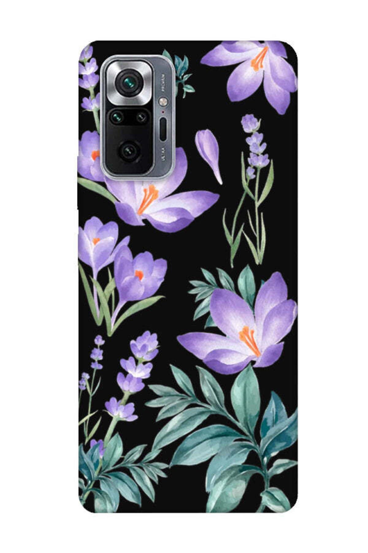 frondcase Redmi Note 10 Pro Kış Çiçeği Siyah Telefon Kılıfı