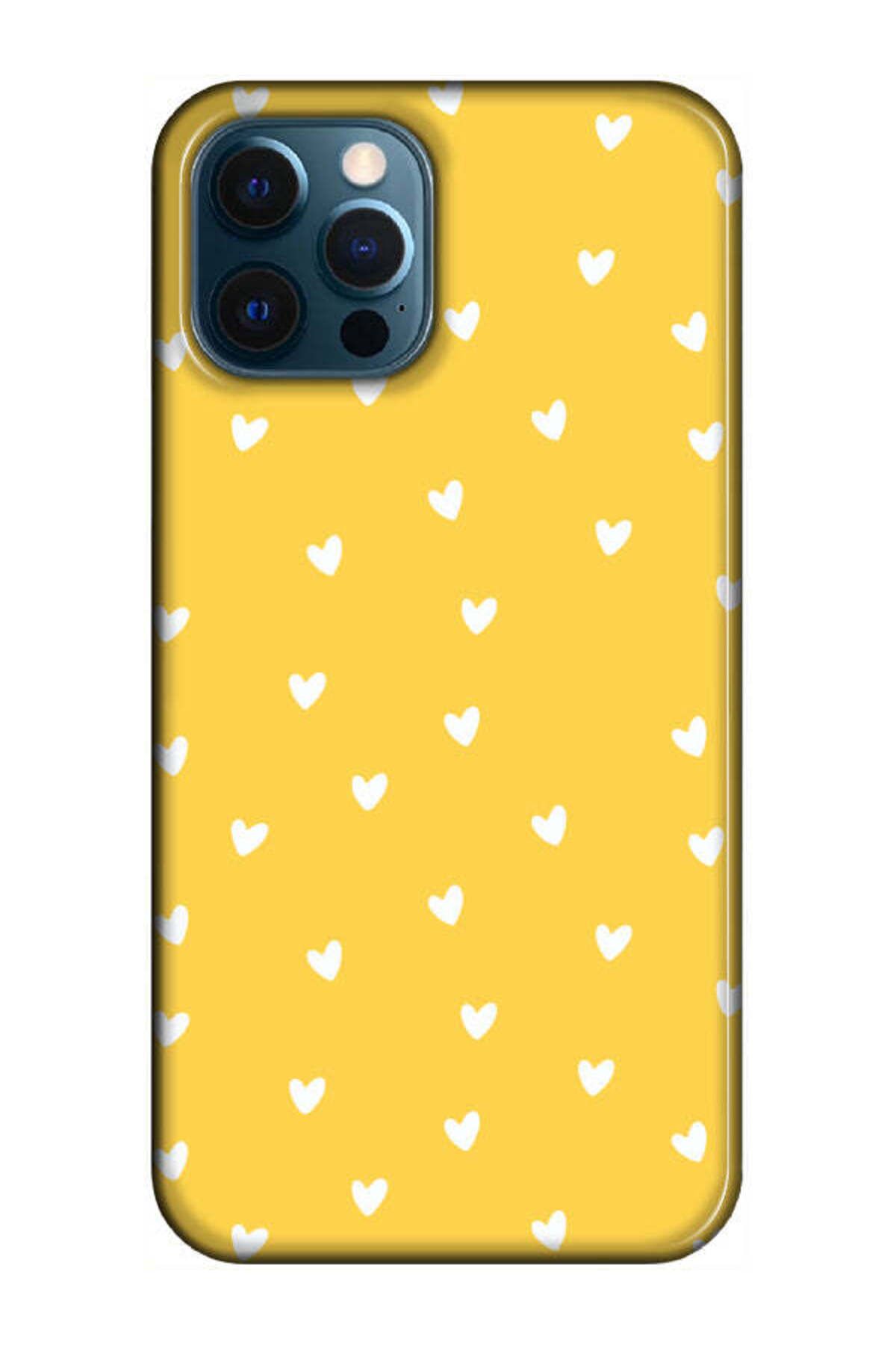 frondcase iPhone 12 Pro Max Küçük Kalpler Sarı Telefon Kılıfı