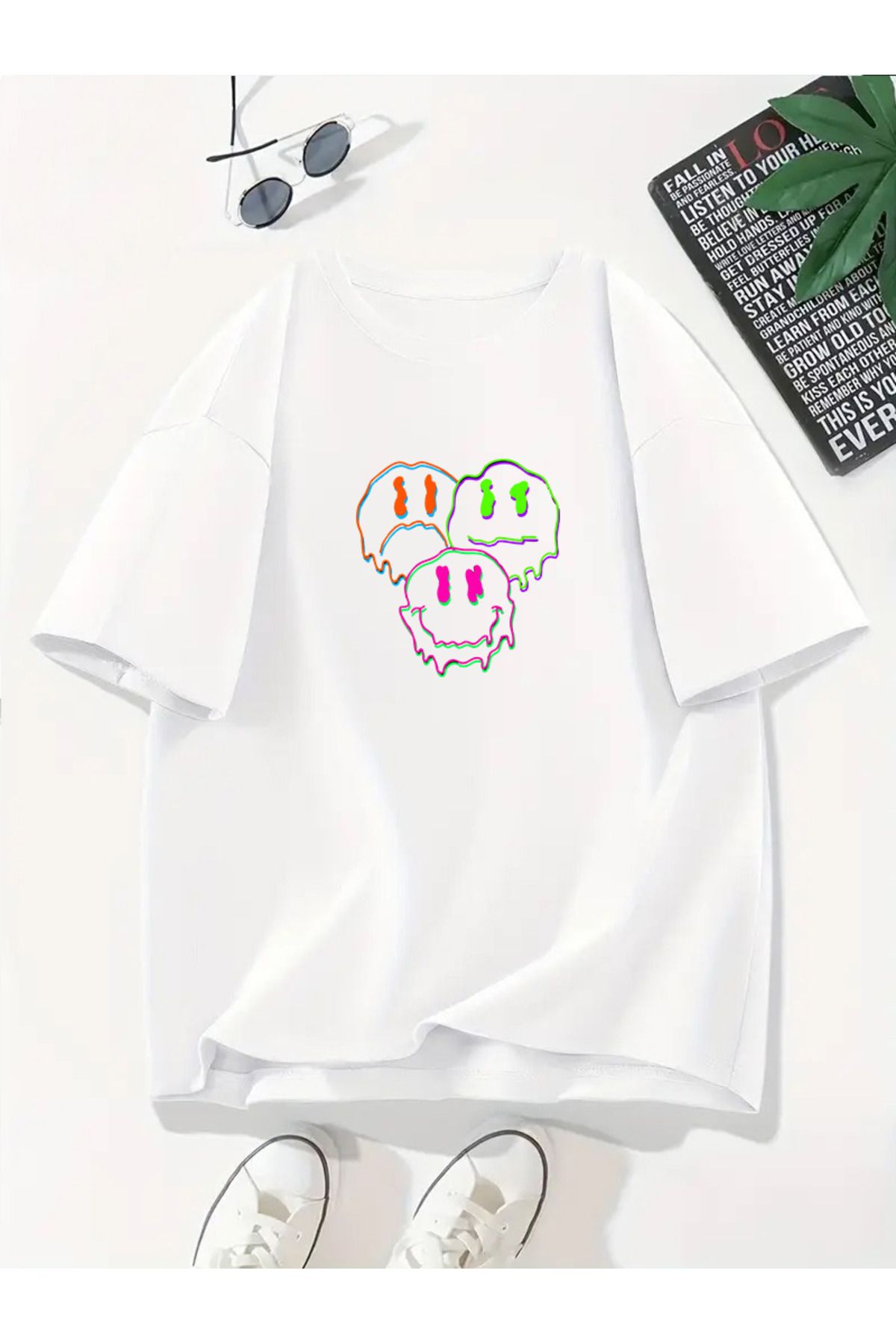 MODA Unisex Oversize Kalıp 3 Yüz Baskılı T-Shirt