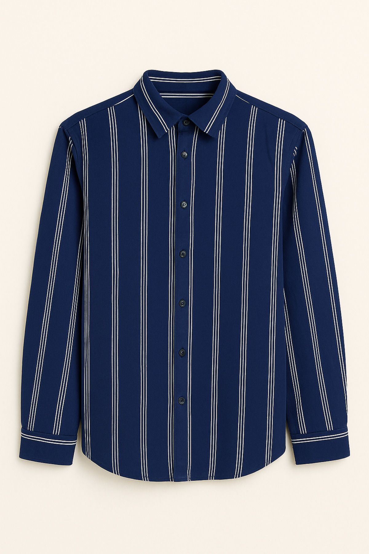 Redmont Atelier Erkek Lacivert Beyaz Çizgili Oversize Gabardın Gömlek | Uzun Kollu Rahat Kalıp Modern Şıklık