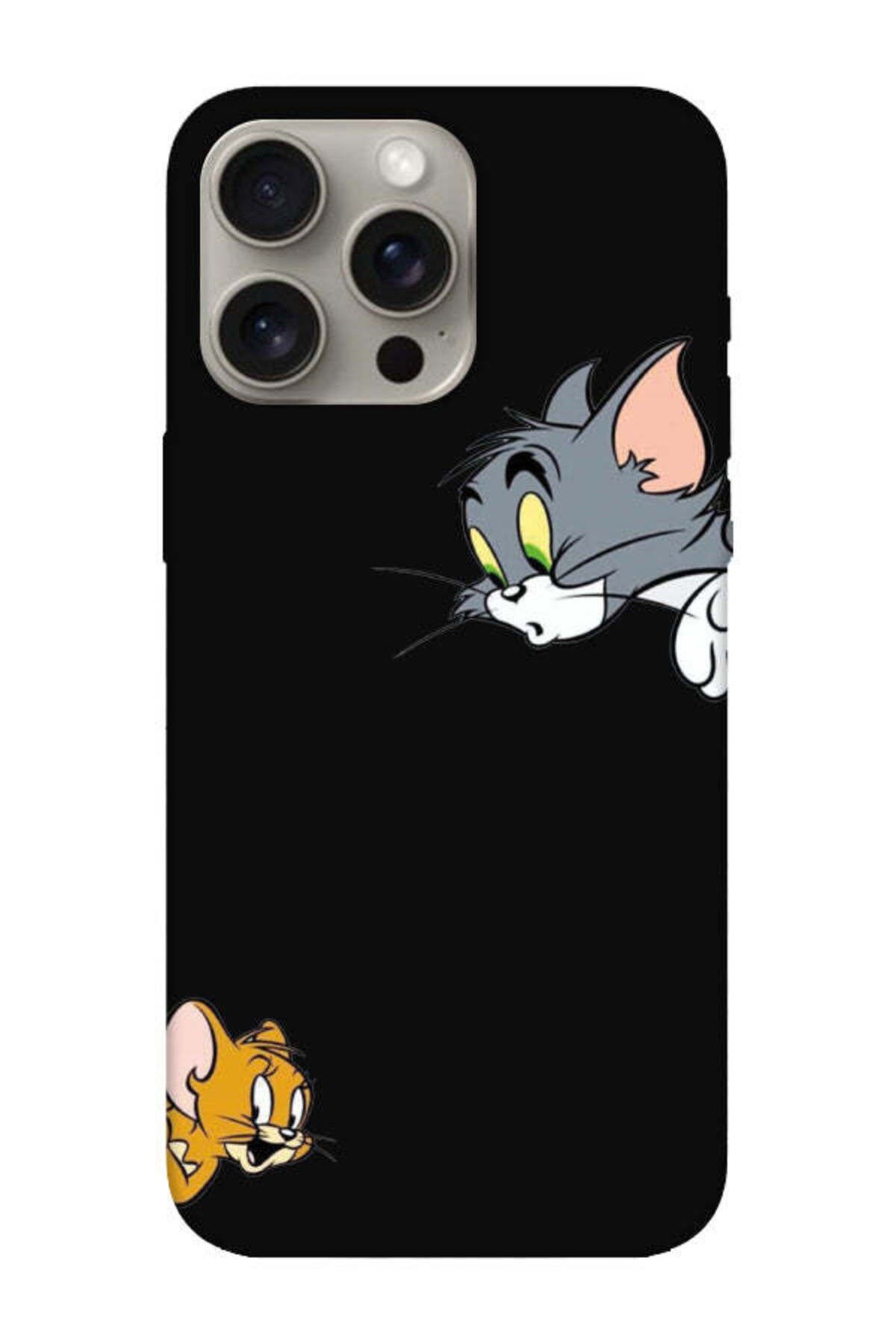 frondcase iPhone 15 Pro Max Tom And Jerry Siyah Telefon Kılıfı