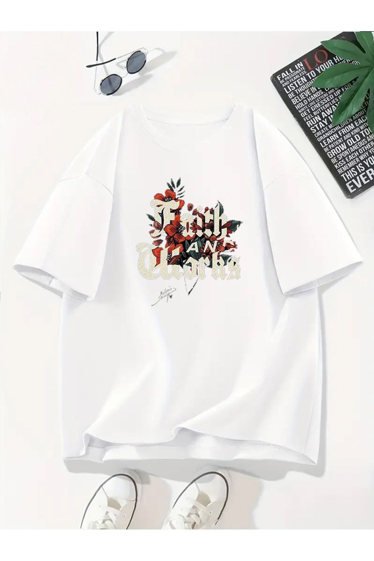 MODA Unisex Oversize Kalıp Faith and Baskılı T-Shirt