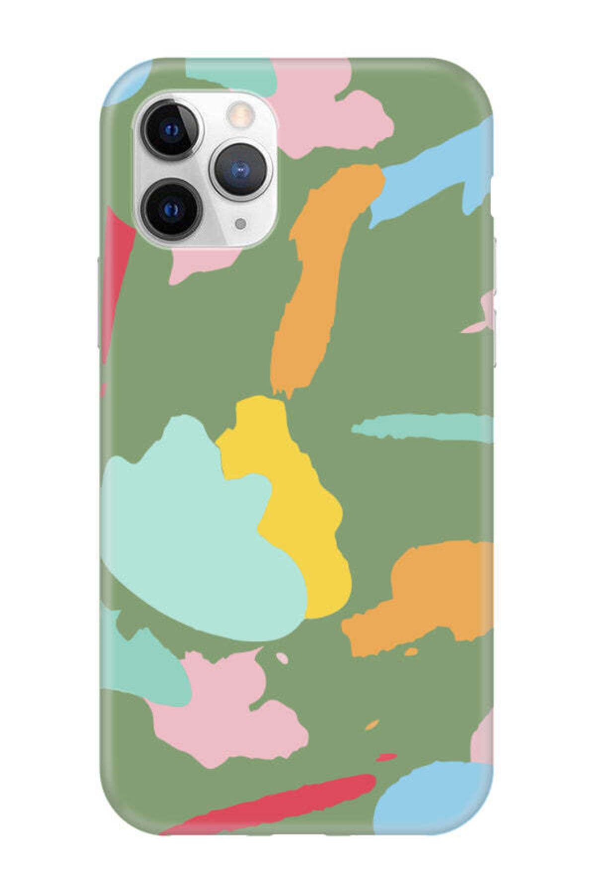 frondcase iPhone 11 Pro Max Sanatsal Boyalar Yeşil Telefon Kılıfı