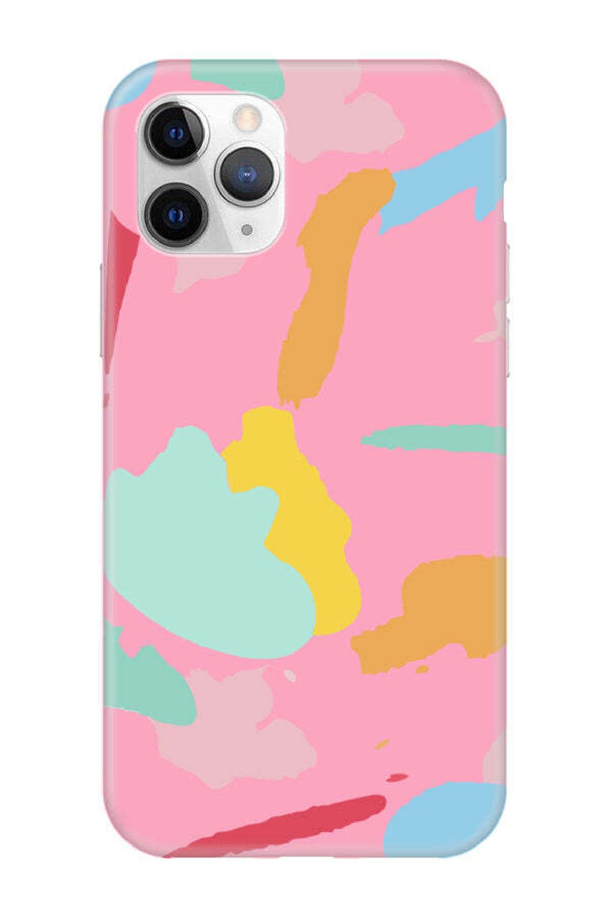 frondcase iPhone 11 Pro Sanatsal Boyalar Pembe Telefon Kılıfı
