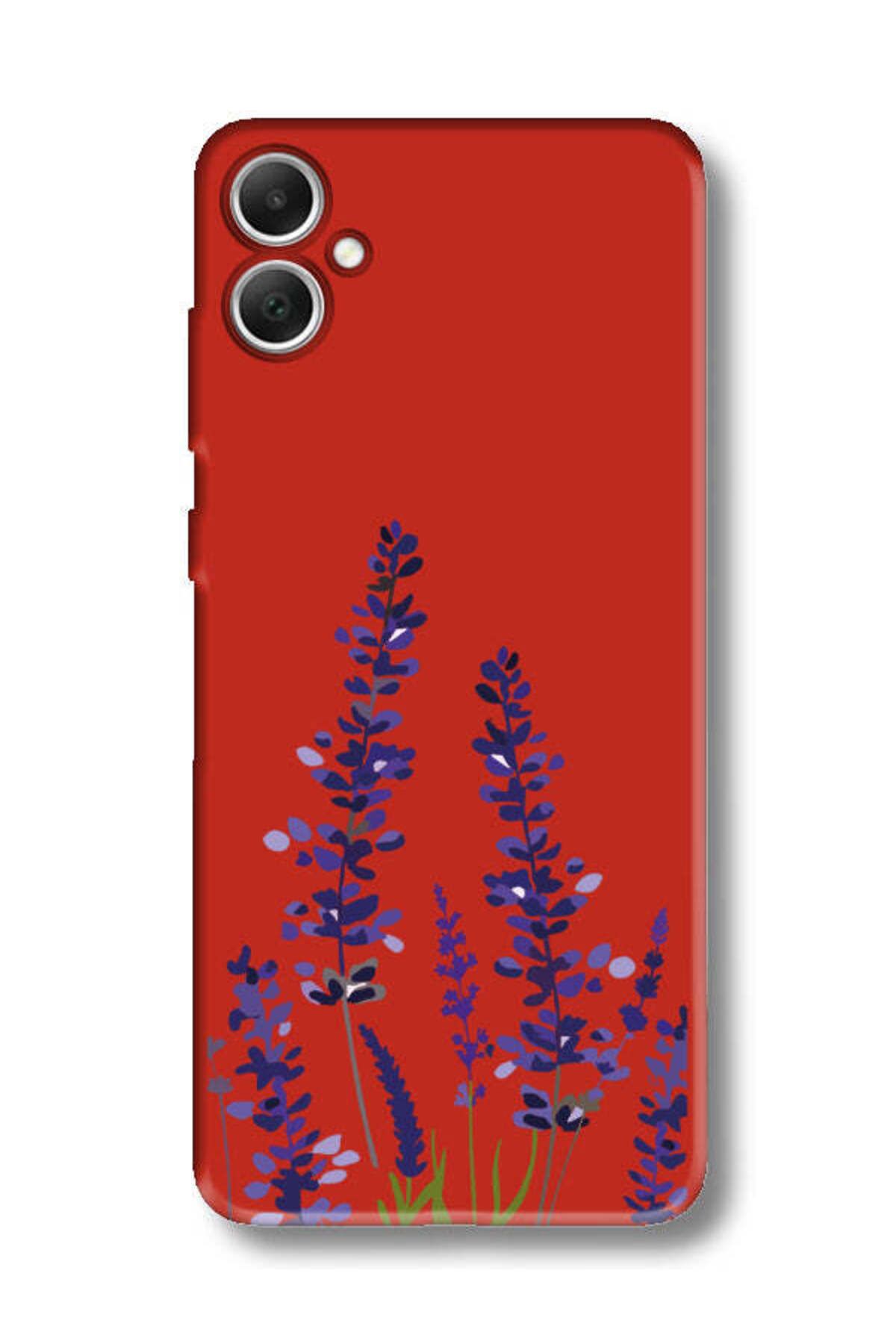 frondcase Samsung A05 Lavanta Desenli Kırmızı Telefon Kılıfı
