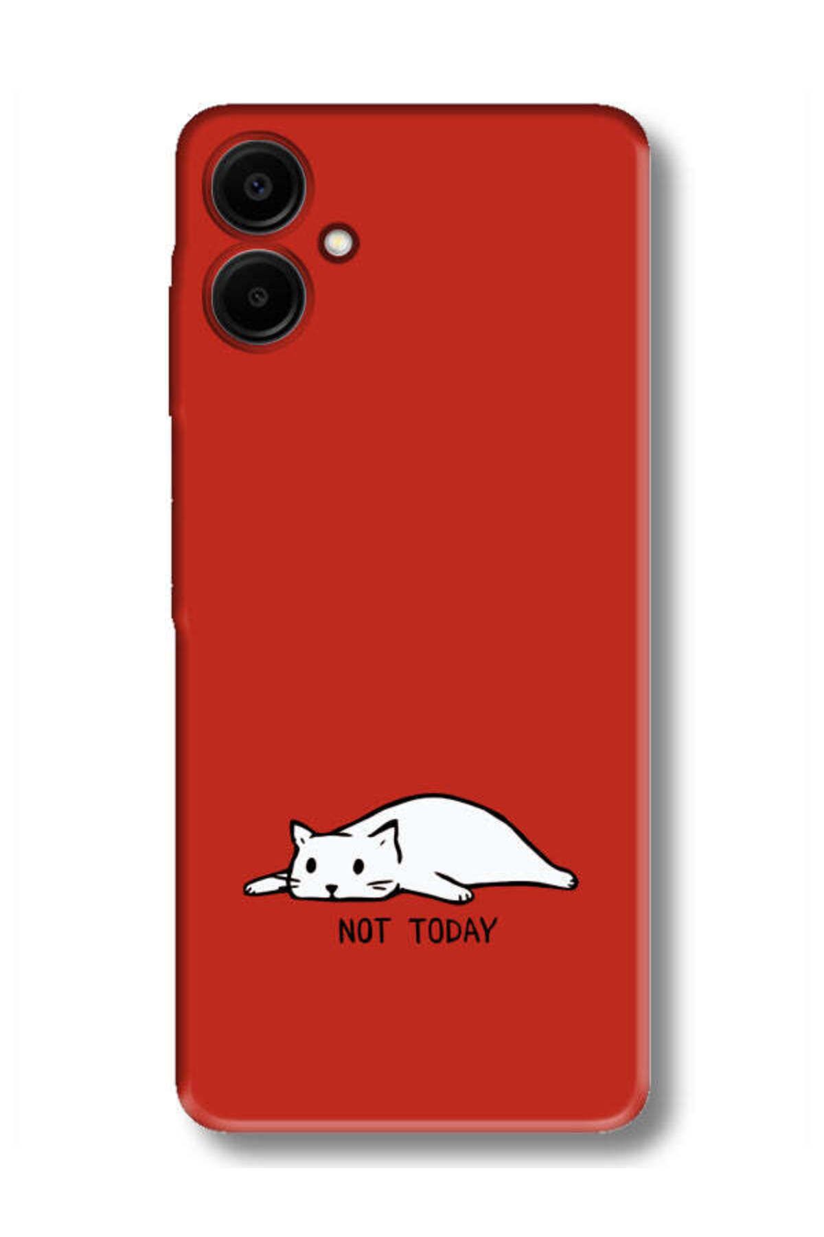 frondcase Samsung A06 Not Today Kedi Kırmızı Telefon Kılıfı