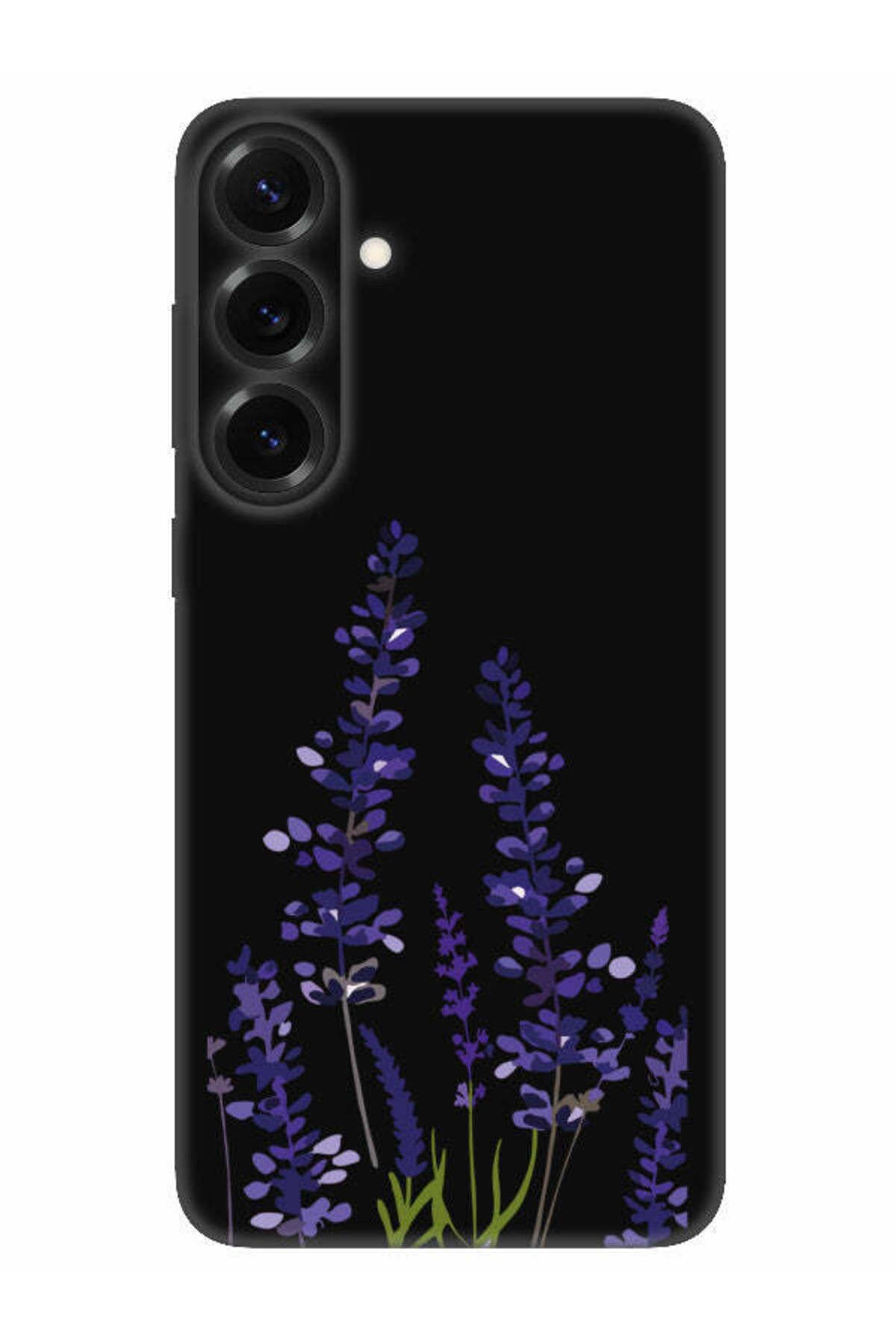frondcase Samsung S25 Plus Lavanta Desenli Siyah Telefon Kılıfı