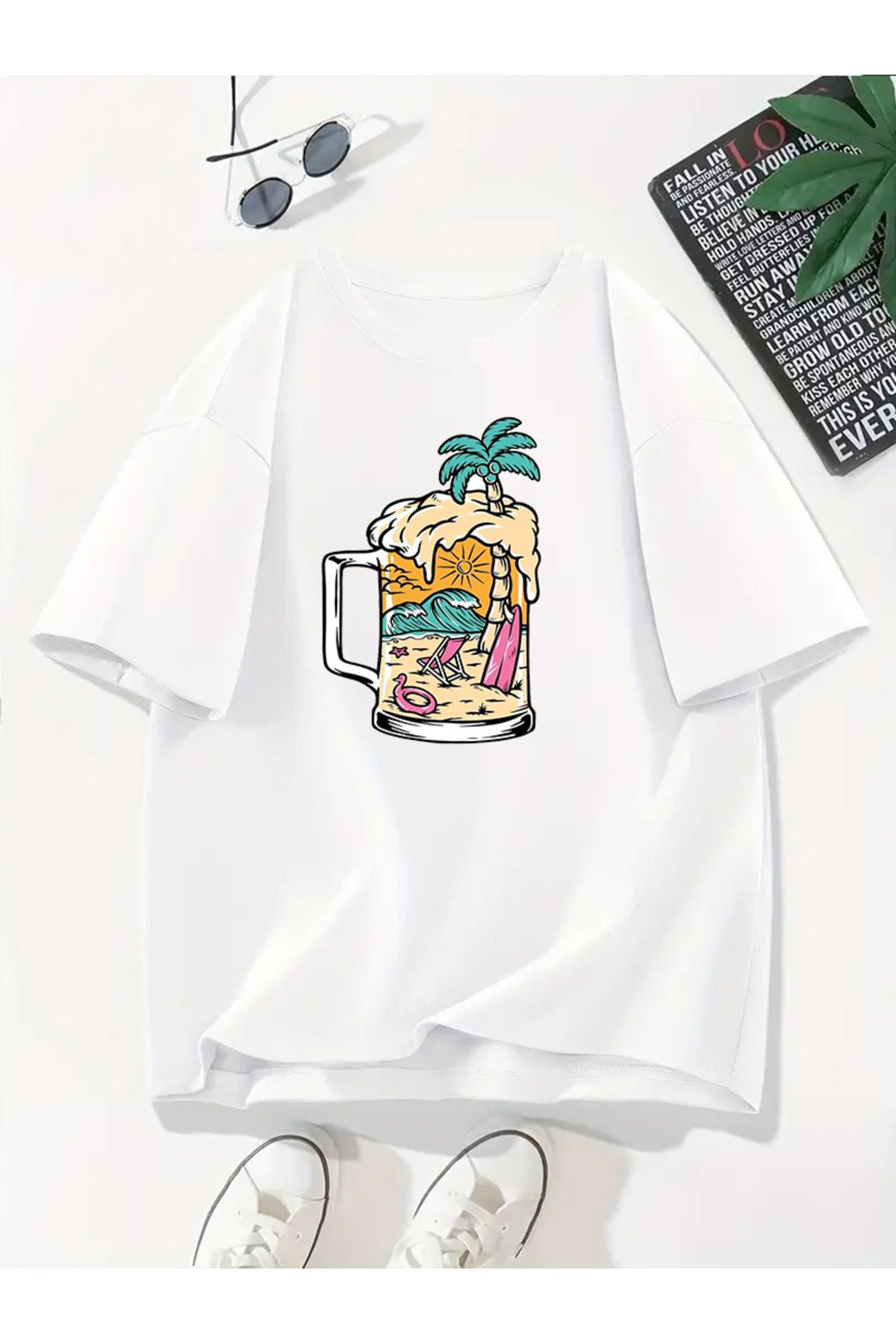 MODA Unisex Oversize Kalıp Beer Baskılı T-Shirt
