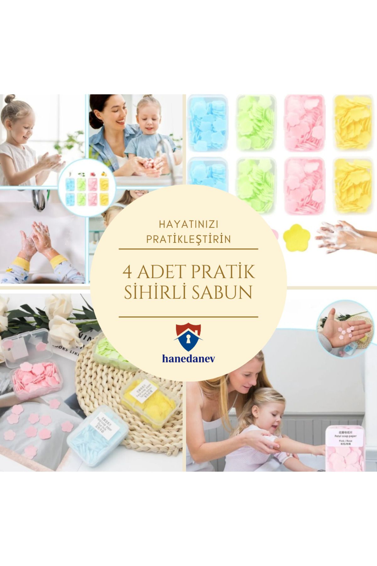 Hanedanev 4 Adet Sihirli Sabun Mini Çiçek Desenli Taşınabilir Pratik Temizlik Suyla Köpüren Pratik Sabun