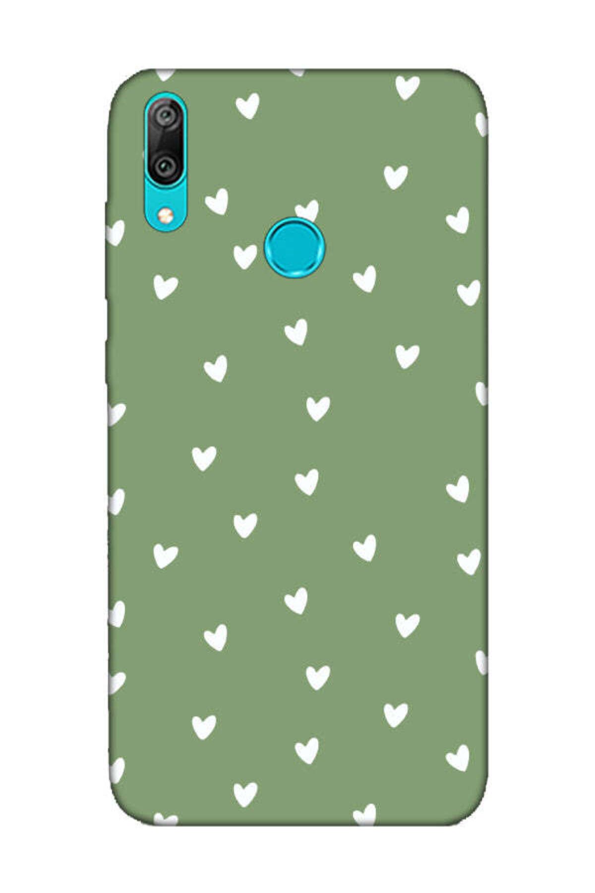 frondcase Huawei Y7 2019 Küçük Kalpler Yeşil Telefon Kılıfı