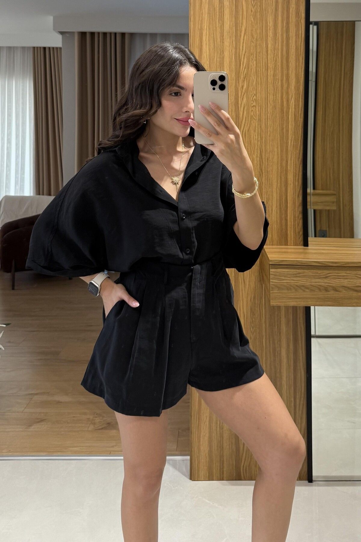 bysedaortac Klara Siyah Şort Gömlek Takım
