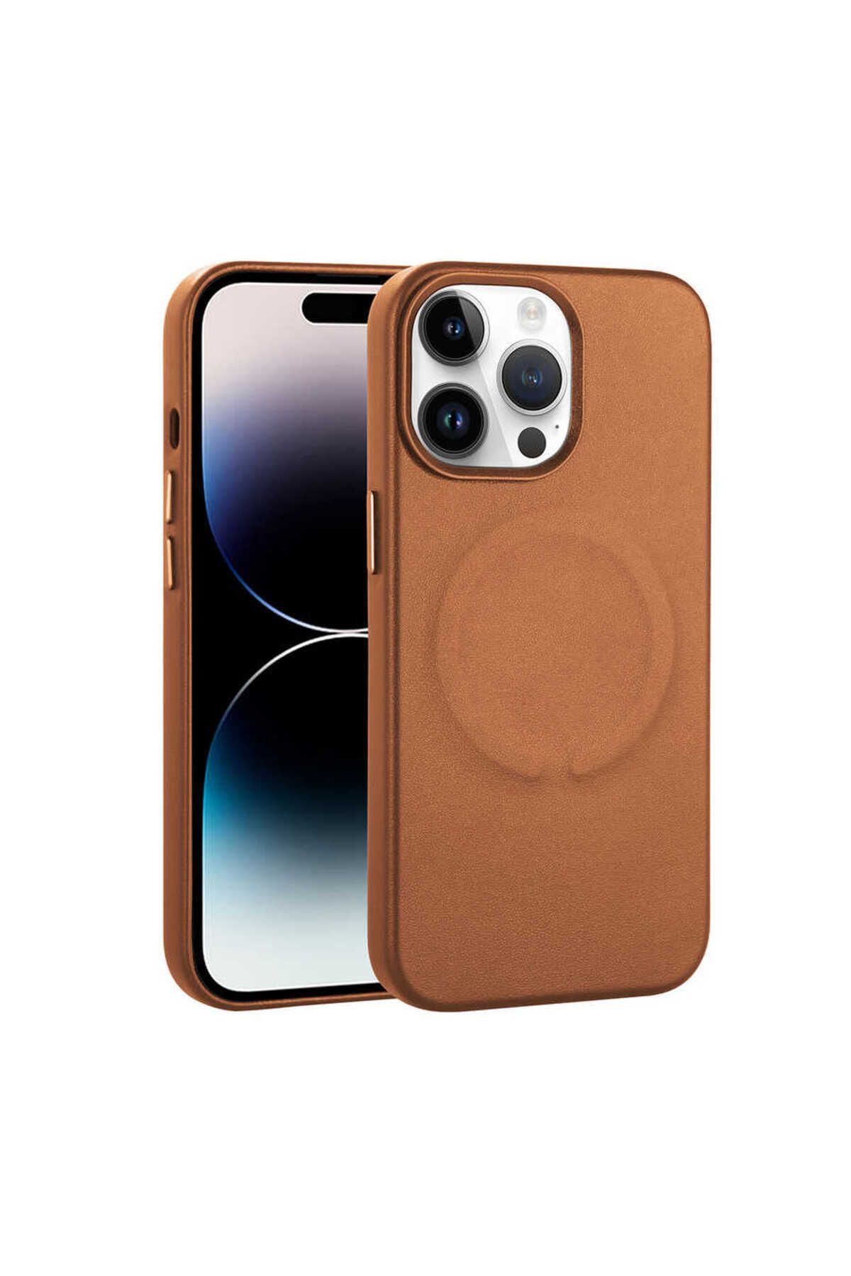 halkhouse Apple iPhone 14 Pro Max Kılıf PU Deri Magsafe Wireless Şarj Özellikli Şık Lüks Derix Kapak